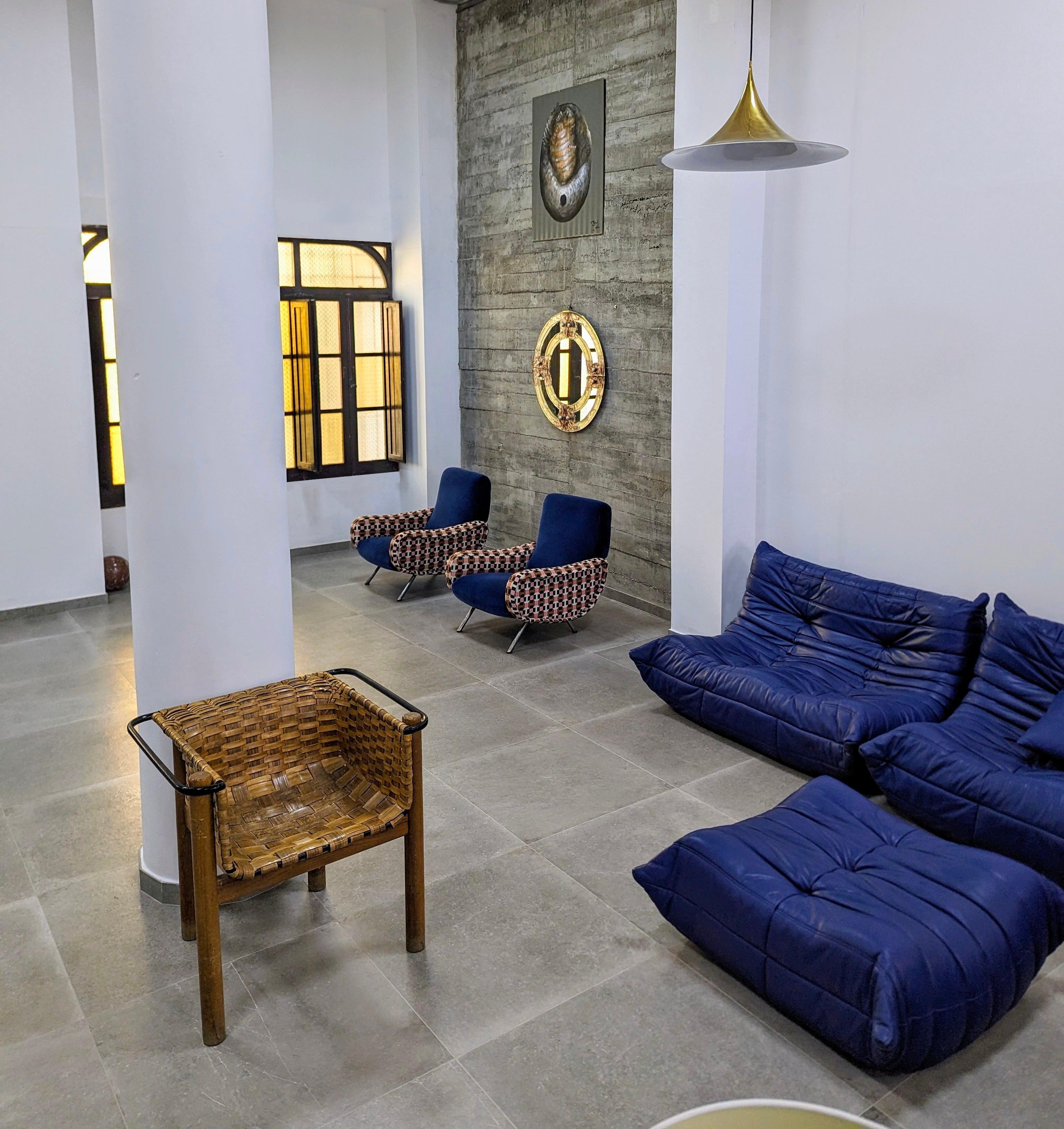 Marco Zanuso Paar Damensessel Hermès Blauer Samt Italien 1950er Jahre (Italienisch) im Angebot