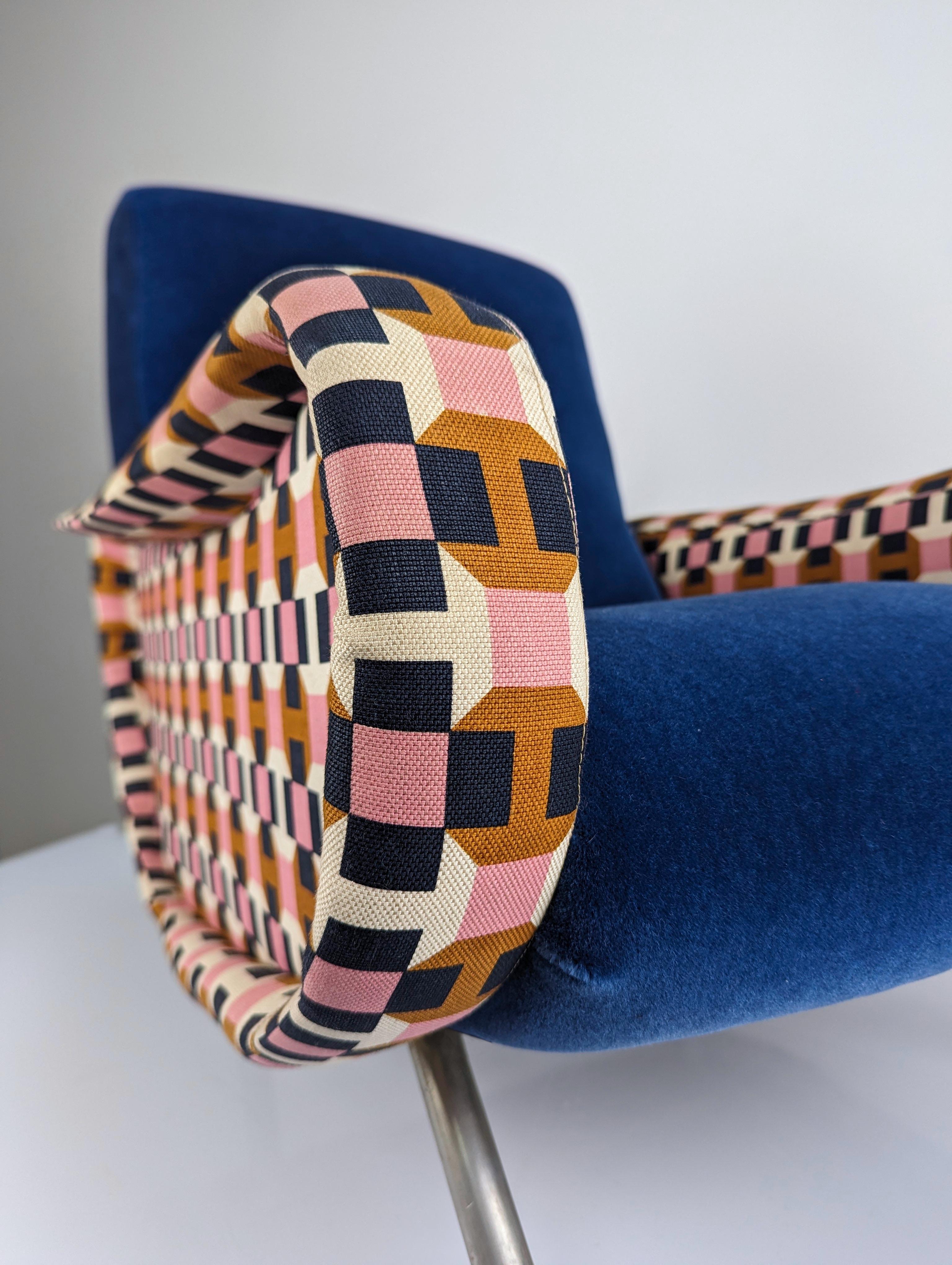 Marco Zanuso Paar Damensessel Hermès Blauer Samt Italien 1950er Jahre im Zustand „Gut“ im Angebot in Benalmadena, ES