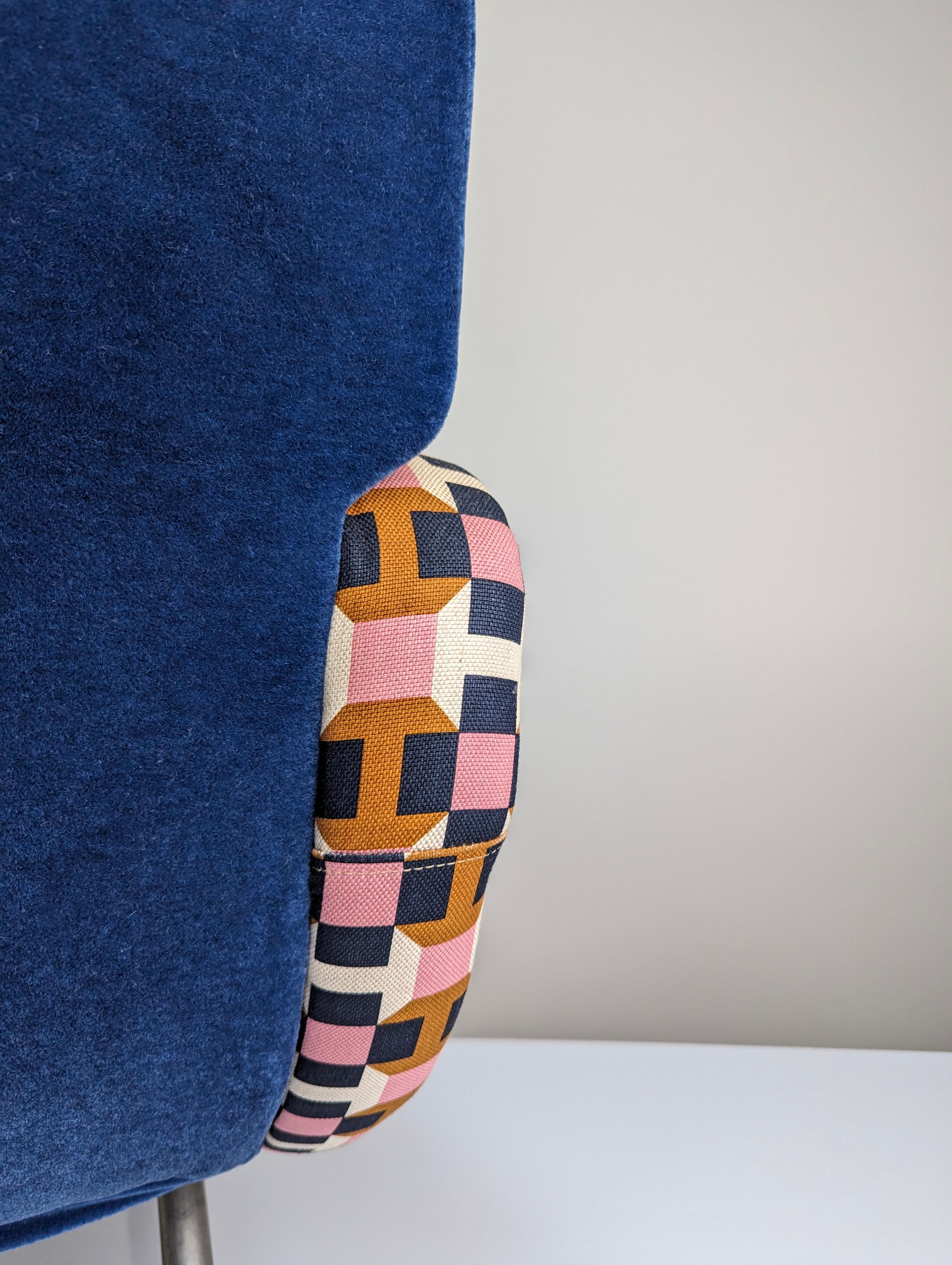 Marco Zanuso Paar Damensessel Hermès Blauer Samt Italien 1950er Jahre im Angebot 3