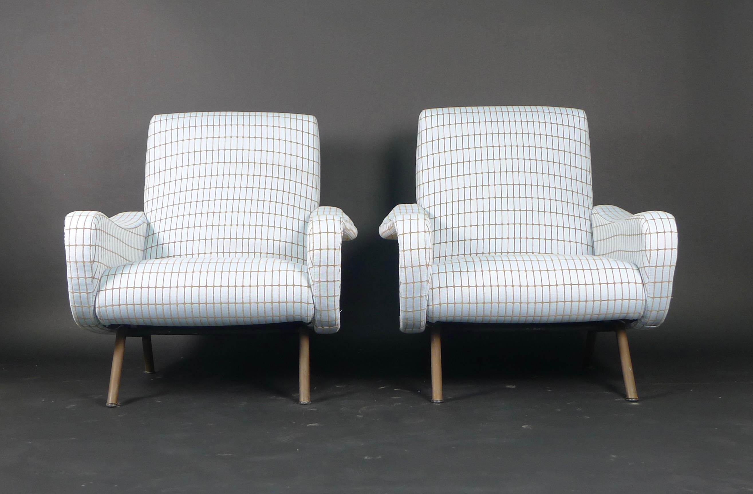 Mid-Century Modern Marco Zanuso, Pair of Lady Chairs, 1950s, Made by Arflex, Italy, Reupholstered