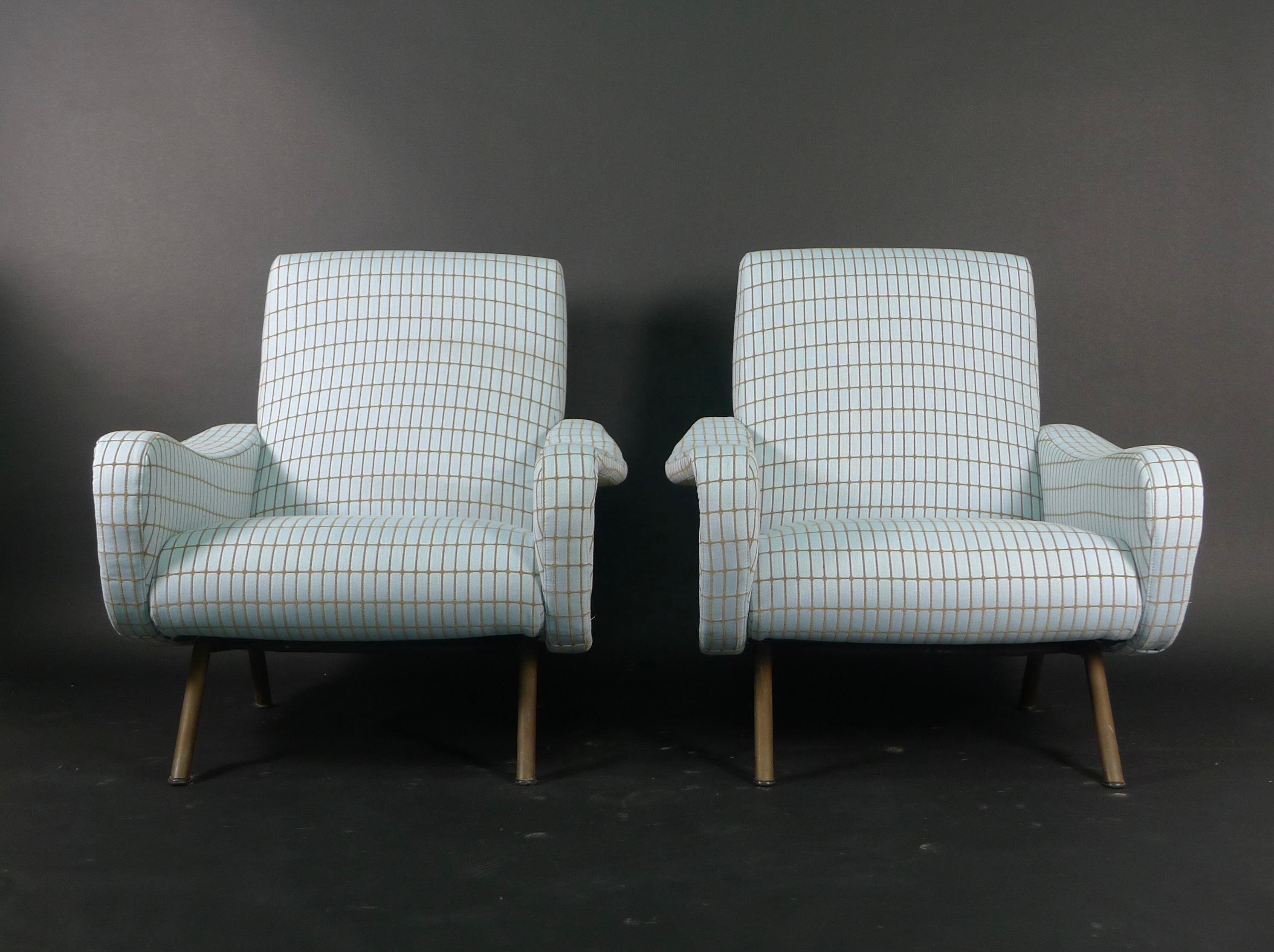 Italian Marco Zanuso, Pair of Lady Chairs, 1950s, Made by Arflex, Italy, Reupholstered
