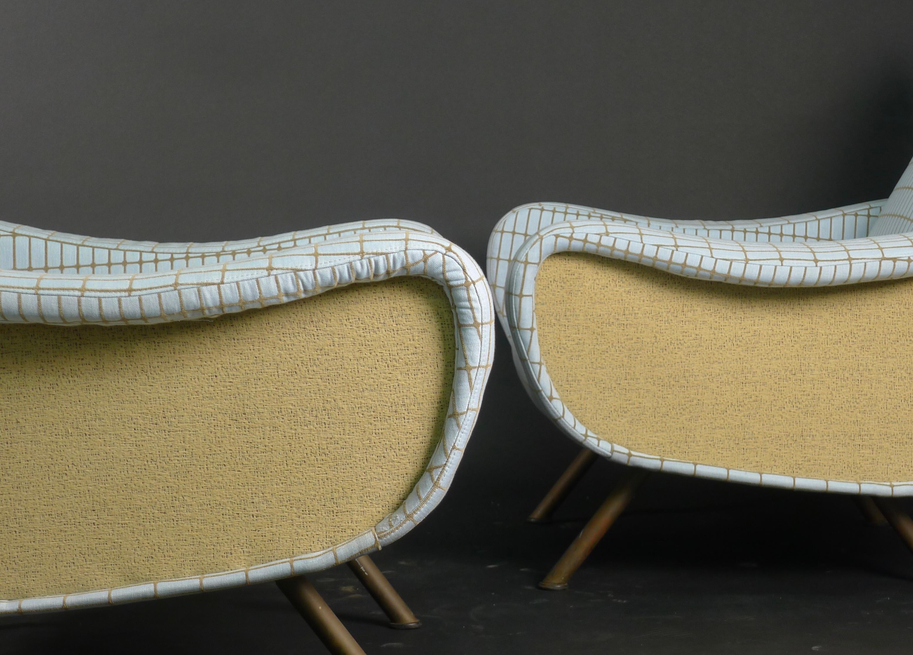 Metal Marco Zanuso, Pair of Lady Chairs, 1950s, Made by Arflex, Italy, Reupholstered