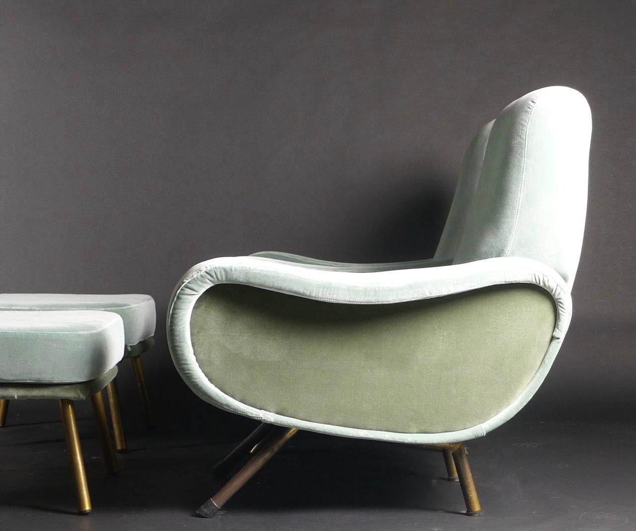 Italian Marco Zanuso, Pair of Lady Chairs and Ottomans, produced by Arflex, Italy 1950s