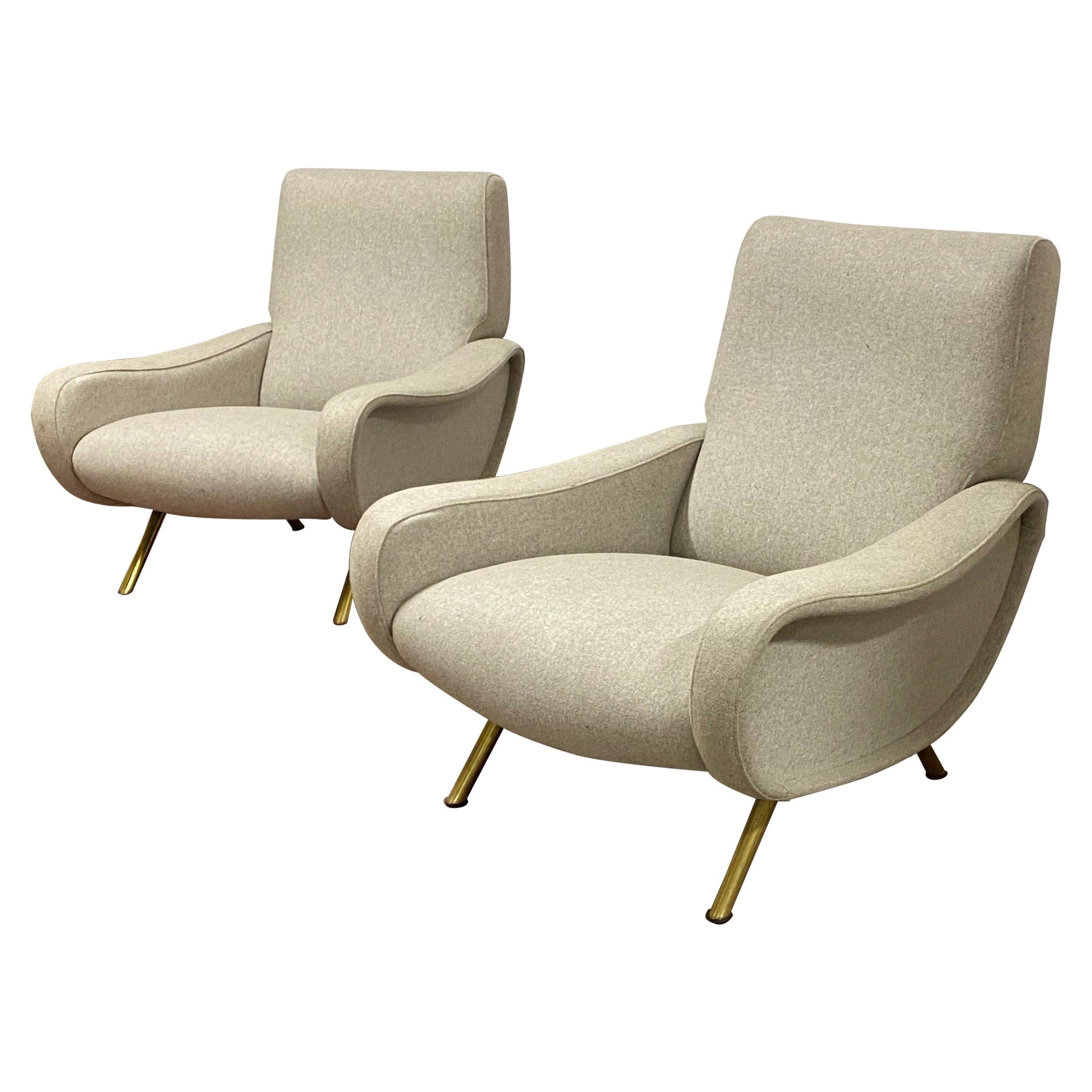 Marco Zanuso Pair of Lady Chairs Covered in Kvadrat Wool Cloth