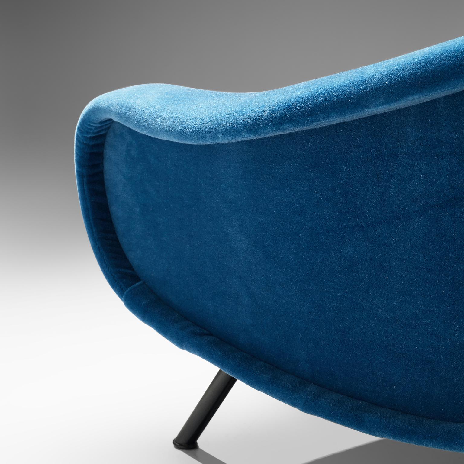 Marco Zanuso Pair of Lounge Chairs Reupholstered in Blue Mohair 1