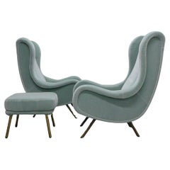 Marco Zanuso, Pair of Senior Chairs, 1950s and matching pair of ottomans