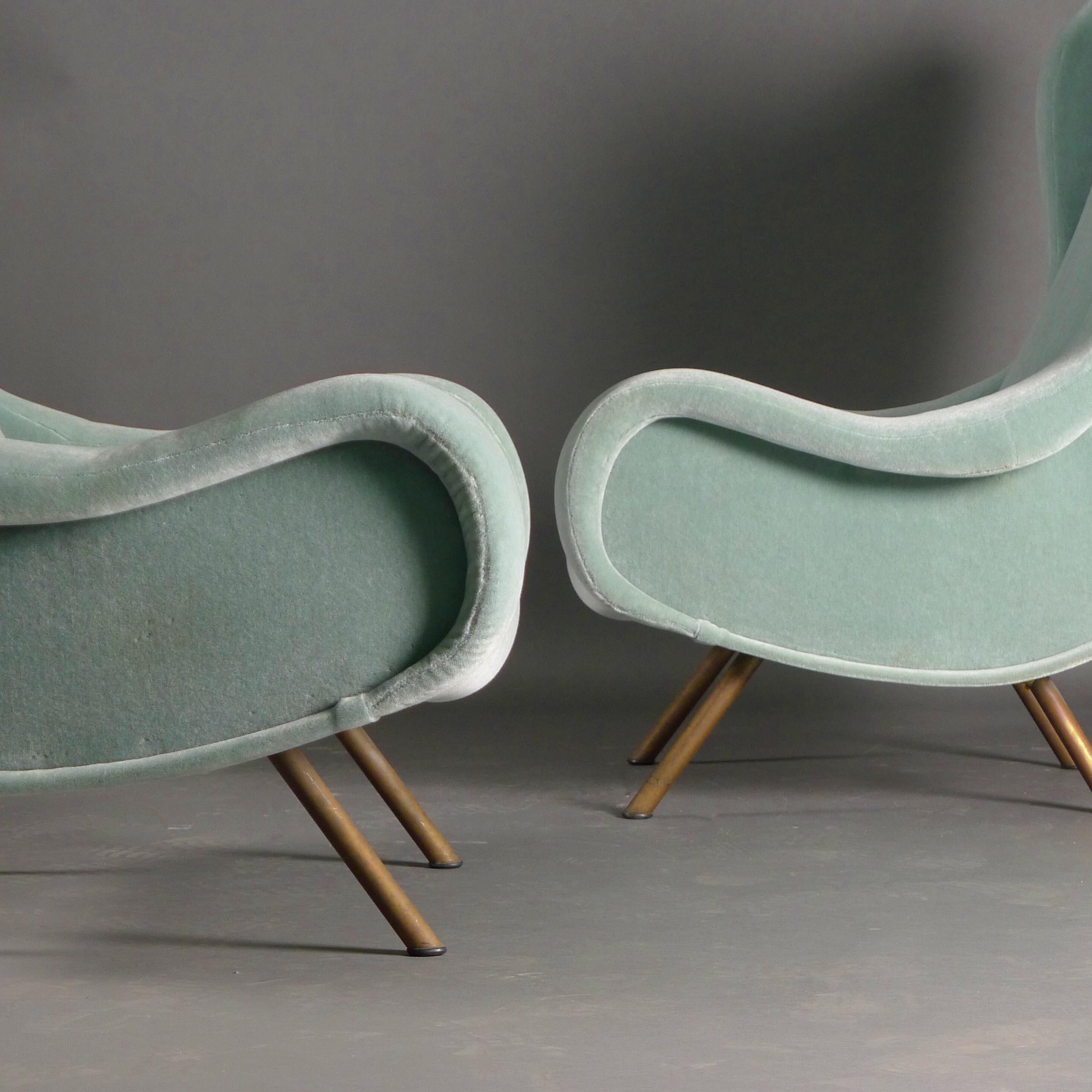 Marco Zanuso, Pair of Senior Chairs, 1950s and matching pair of ottomans For Sale 4