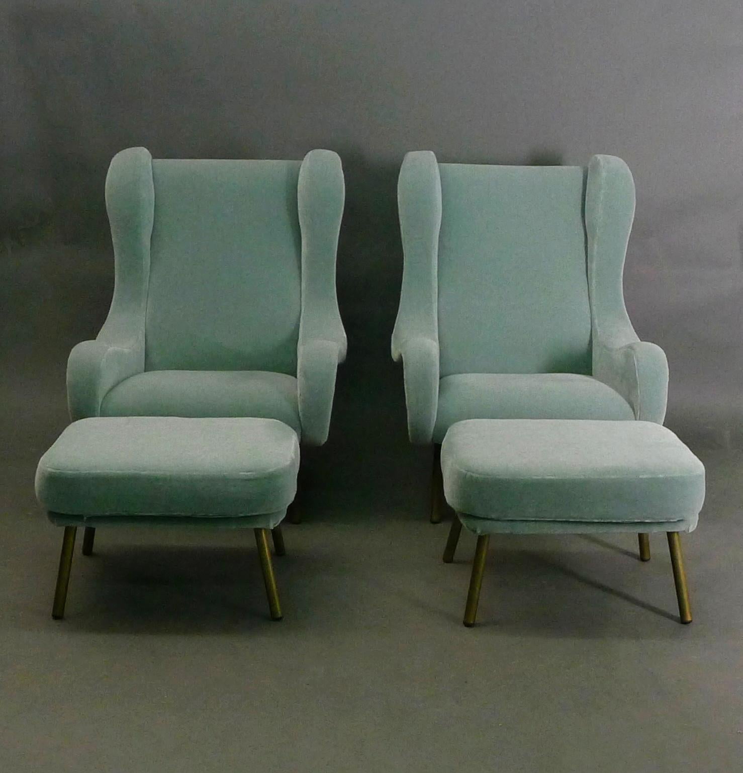 Marco Zanuso, Pair of Senior Chairs, 1950s and matching pair of ottomans For Sale 6