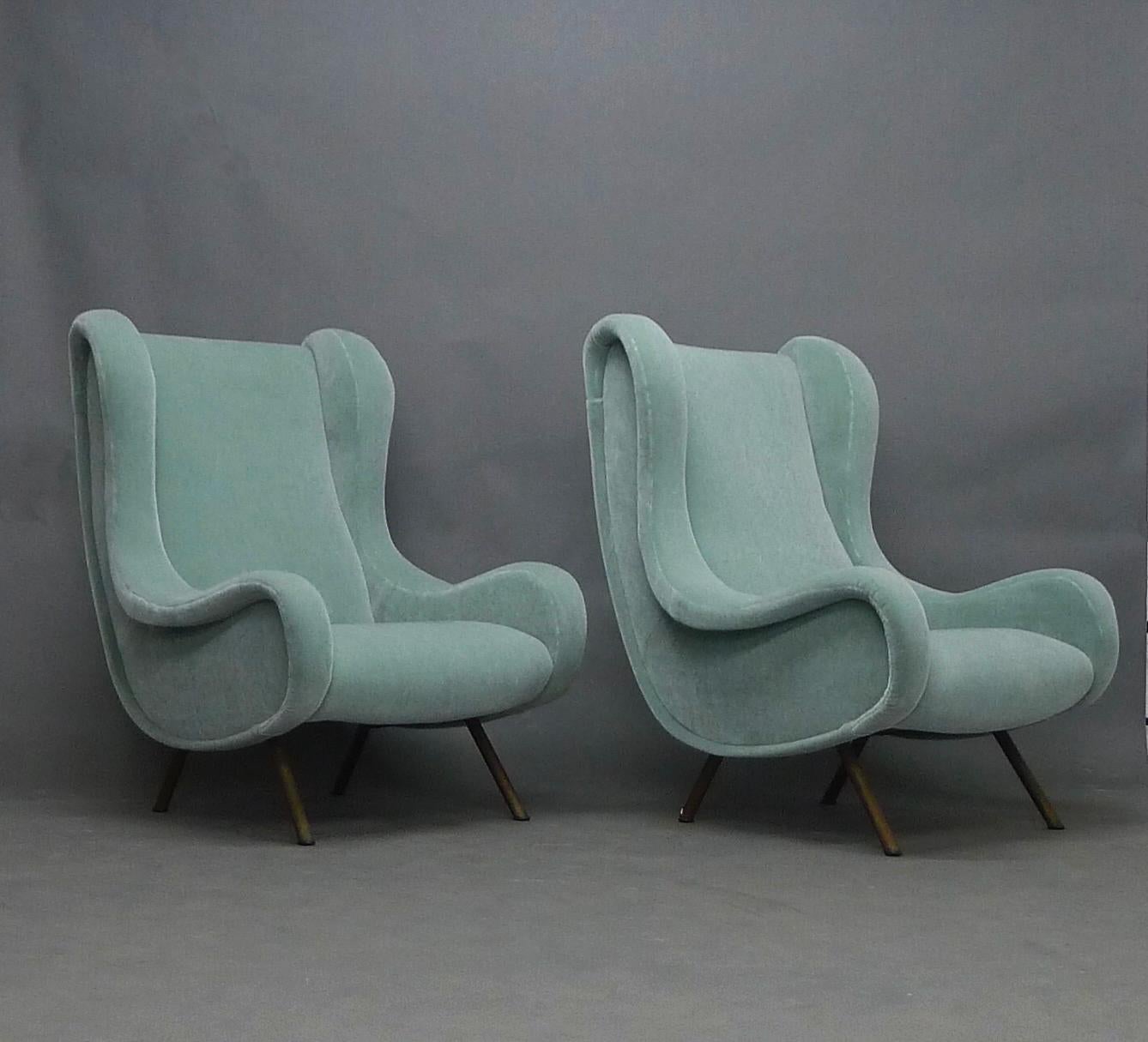 Marco Zanuso, Pair of Senior Chairs, 1950s and matching pair of ottomans For Sale 7