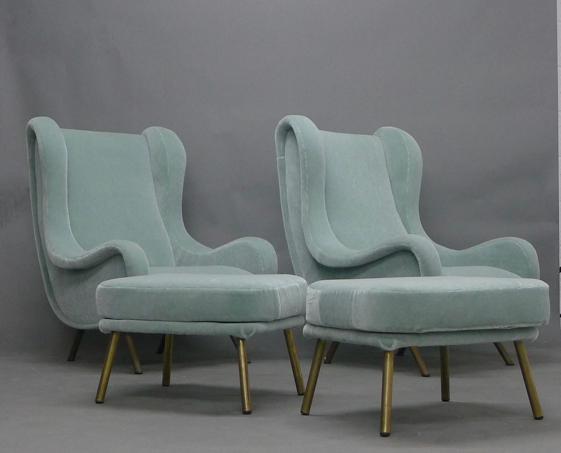 Marco Zanuso, Pair of Senior Chairs, 1950s and matching pair of ottomans For Sale 8