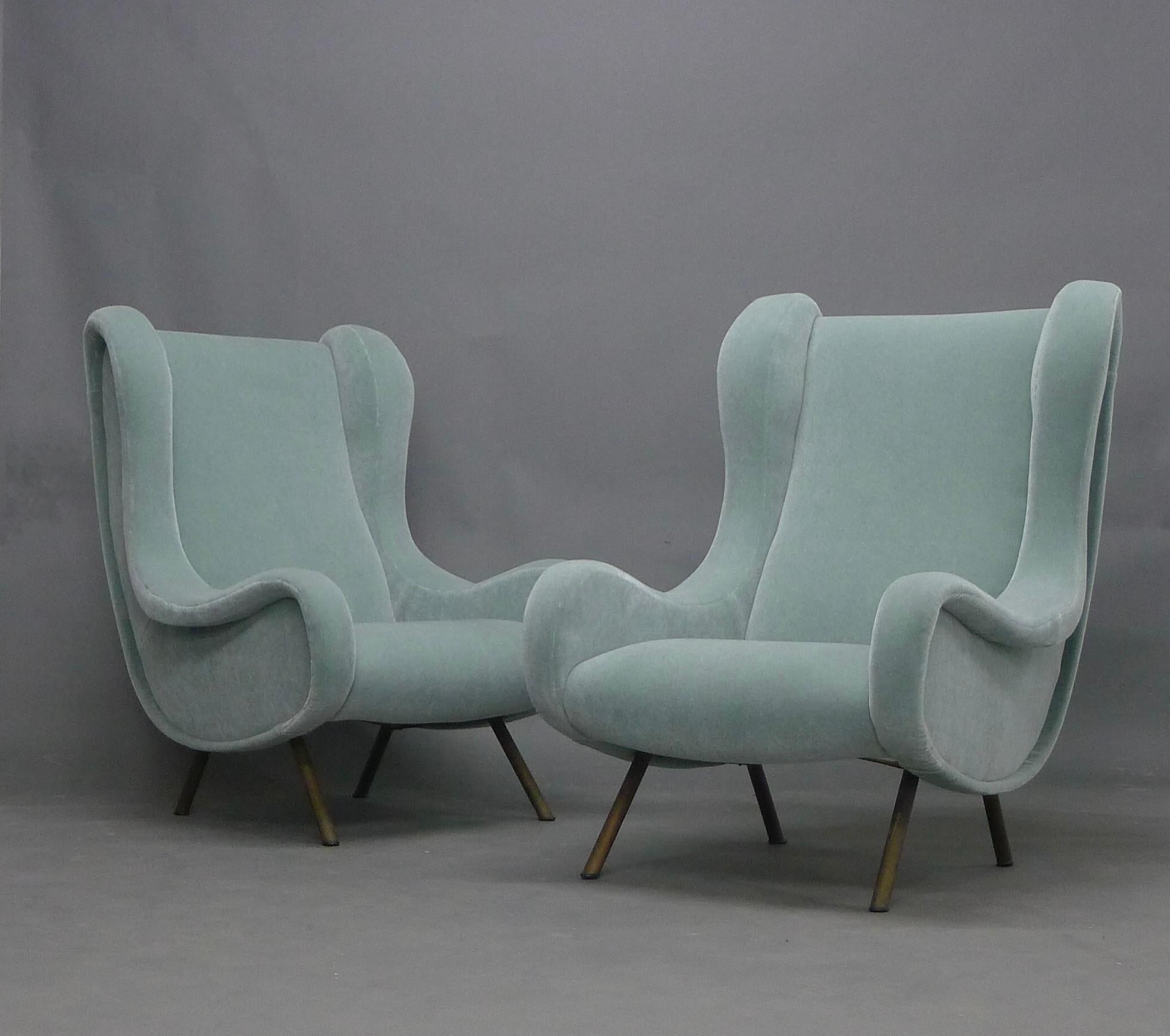 Marco Zanuso, Pair of Senior Chairs, 1950s and matching pair of ottomans For Sale 9