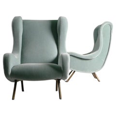 Marco Zanuso, Pair of Senior Chairs, 1950s, reupholstered in Pierre Frey fabric