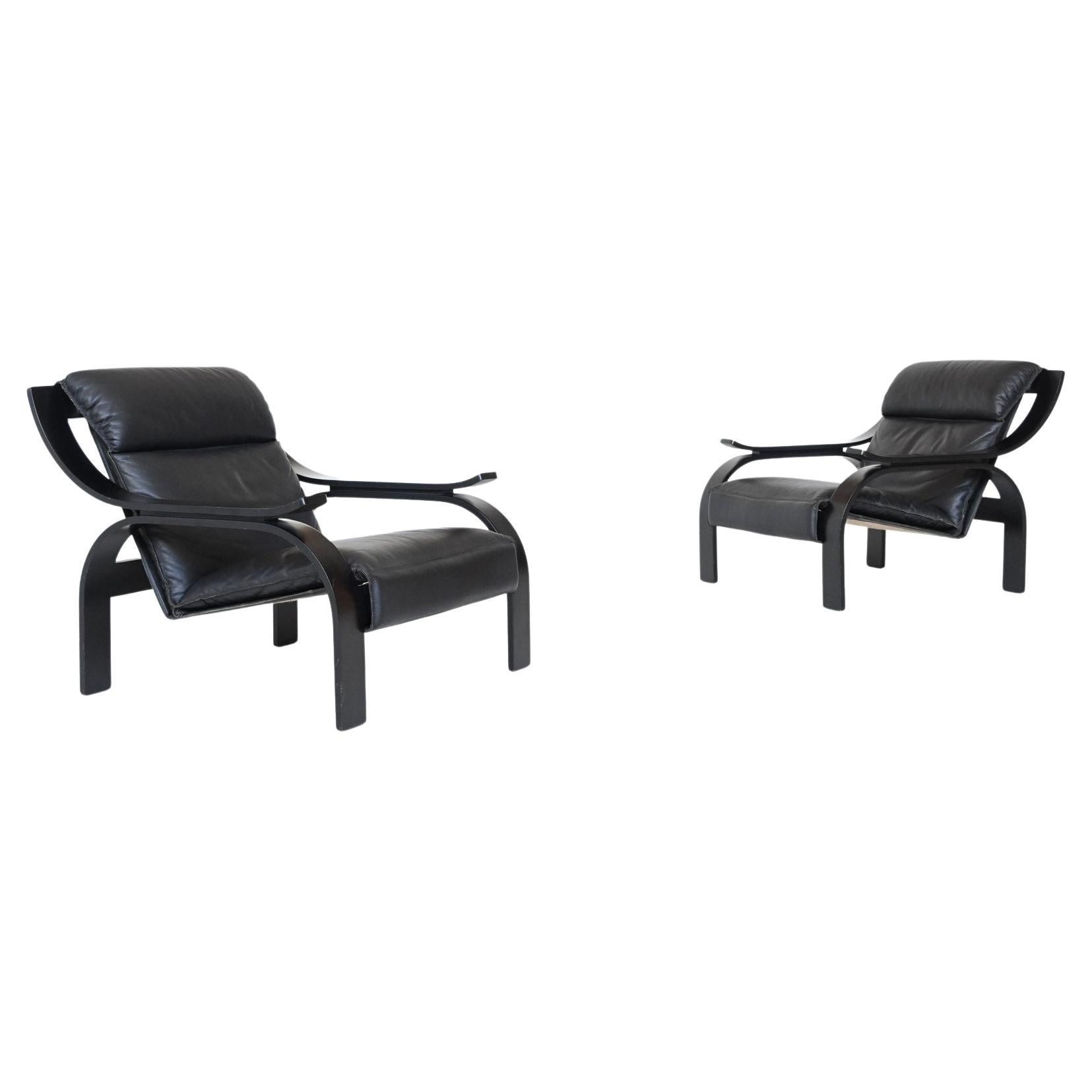 Marco Zanuso Pair of Woodline Armchairs Arflex Italy 1964