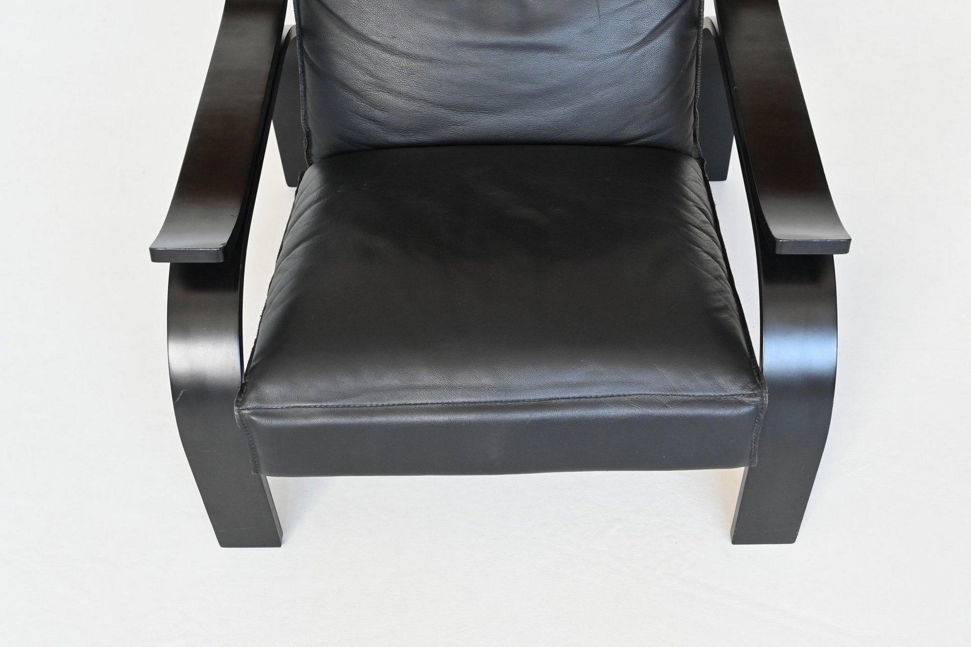 Marco Zanuso pair of Woodline armchairs in black leather Arflex Italy 1964 11