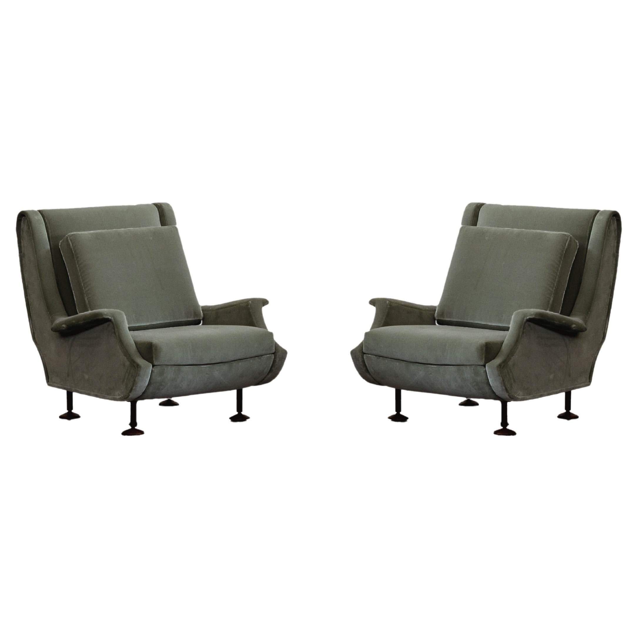 Marco Zanuso "Regent" Armchairs for Arflex, Sage Green Velvet, 1960, Set of 2