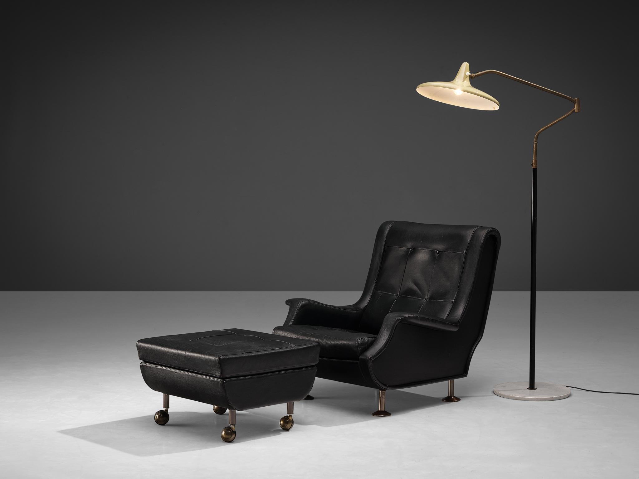 Mid-20th Century Marco Zanuso ‘Regent’ Lounge Chair and Ottoman with Stilnovo Floor Lamp