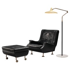 Marco Zanuso ‘Regent’ Lounge Chair and Ottoman with Stilnovo Floor Lamp