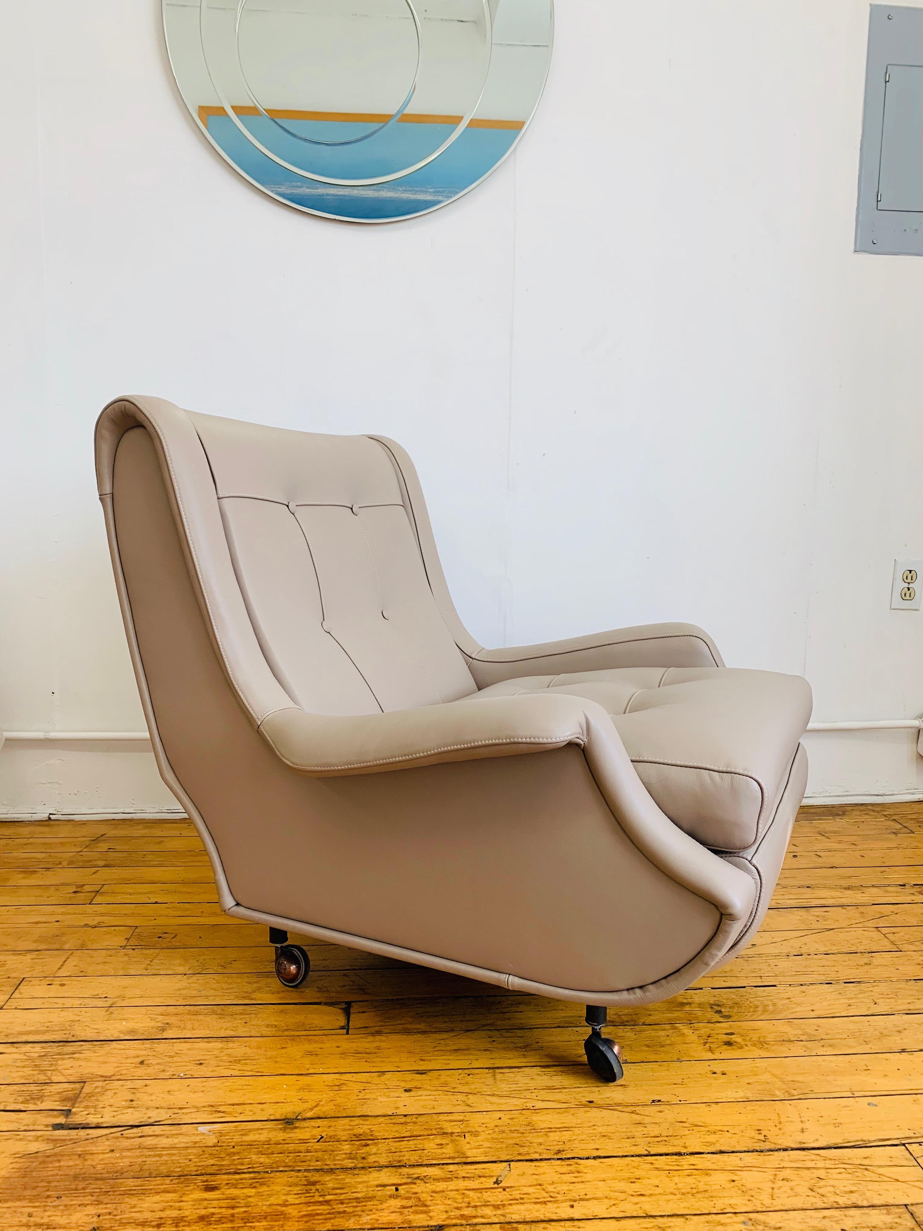 Mid-Century Modern Marco Zanuso 'Regent' Lounge Chair, Arflex, Fully Restored Luxe Italian Leather For Sale