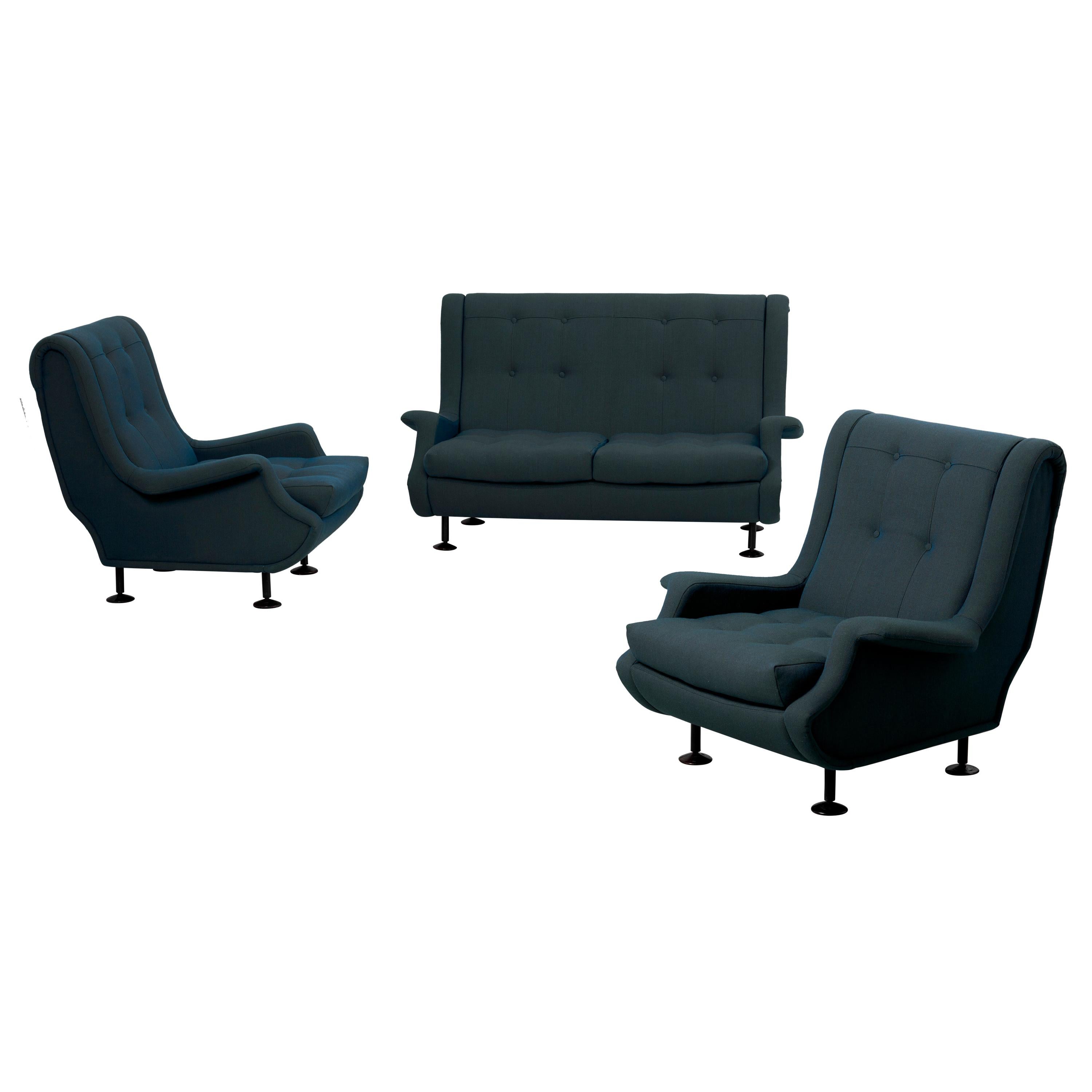 Marco Zanuso Regent Set of Settee and Lounge Chairs for Arflex, Italy