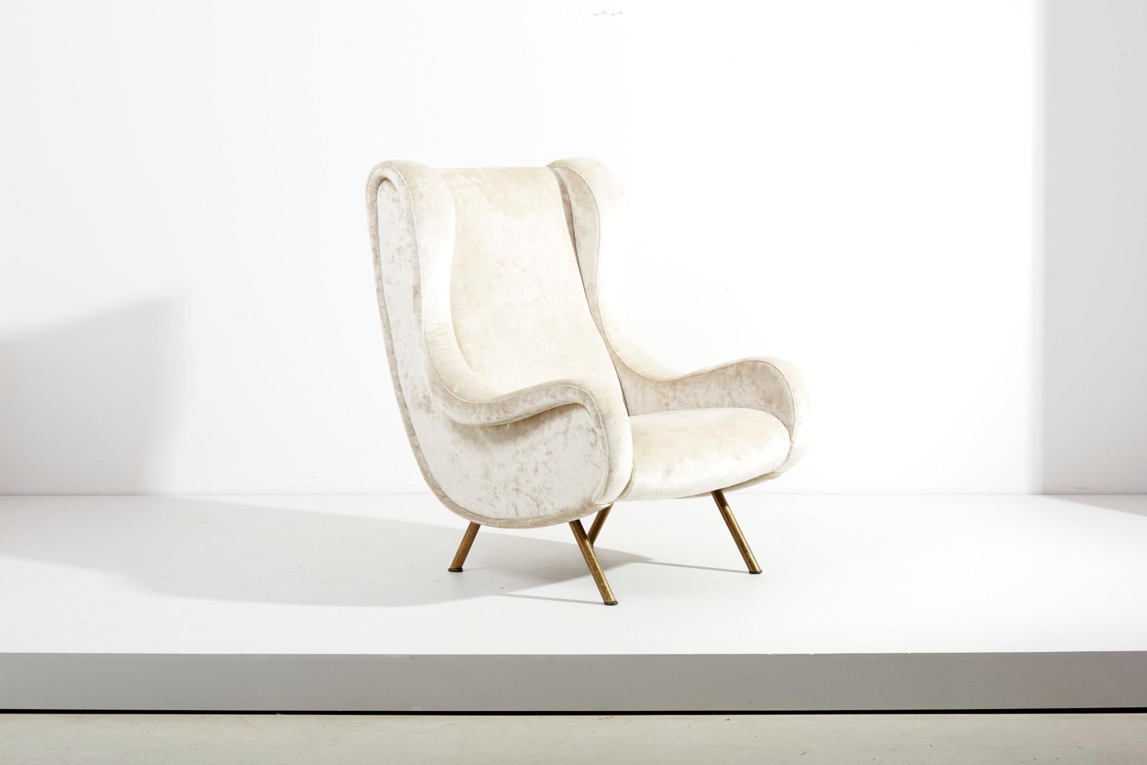 Newly upholstered Marco Zanuso senior chair for Arflex, Italy - 1960s. 
Fabric is Holly Hunt, Forgiving Sins, color latte.