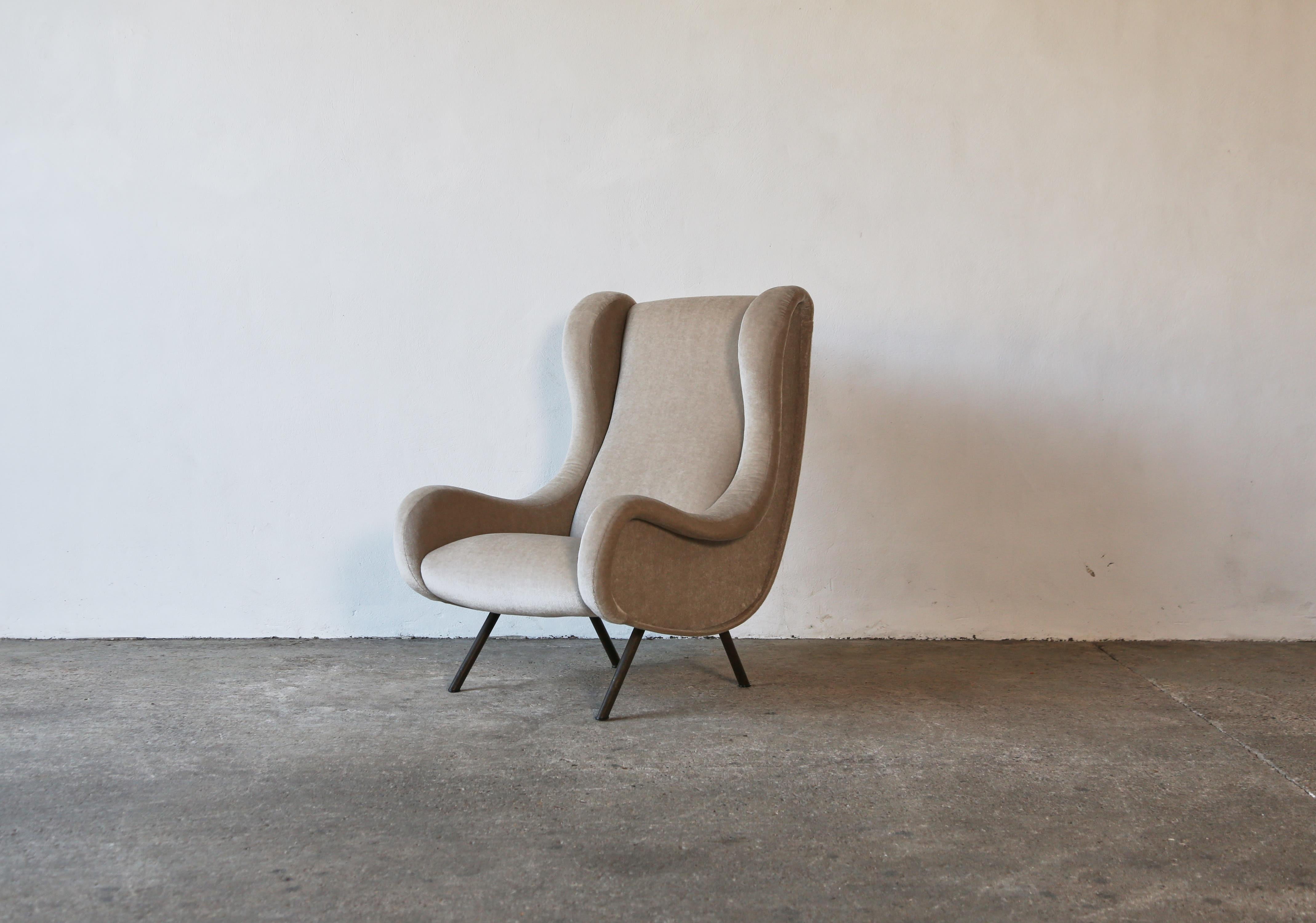 Marco Zanuso Senior Chair, reines Mohair, Arflex, Italien, 1960er Jahre (Moderne der Mitte des Jahrhunderts)
