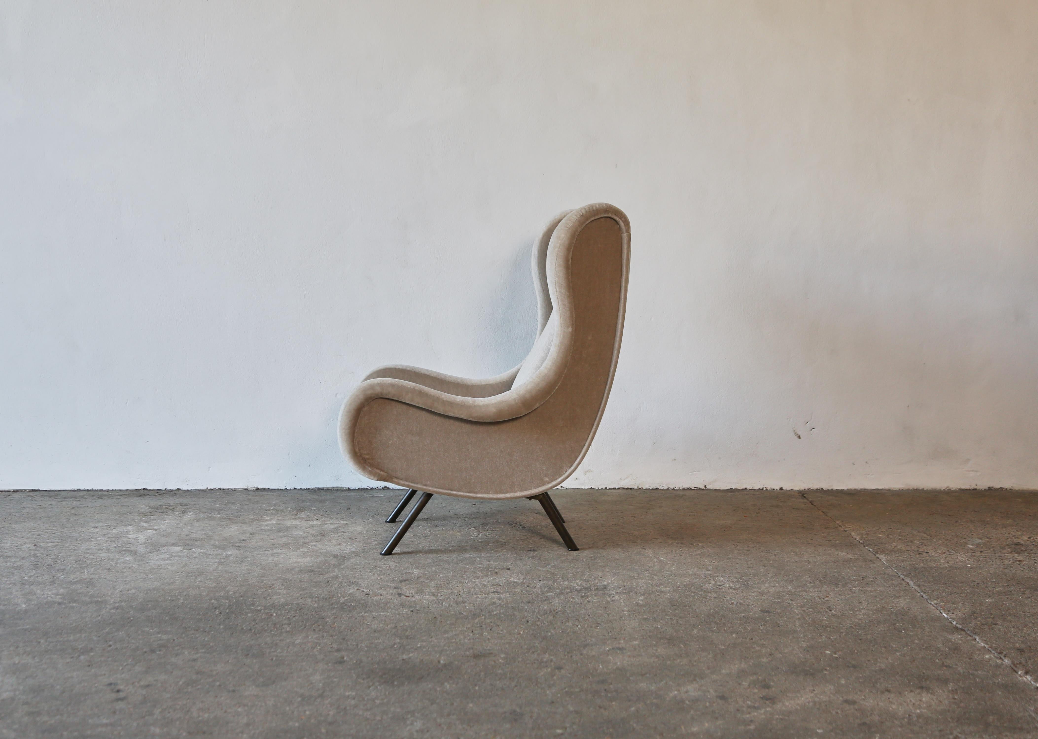 Mid-Century Modern Marco Zanuso Senior Chair, Pure Mohair, Arflex, Italy, 1960s For Sale