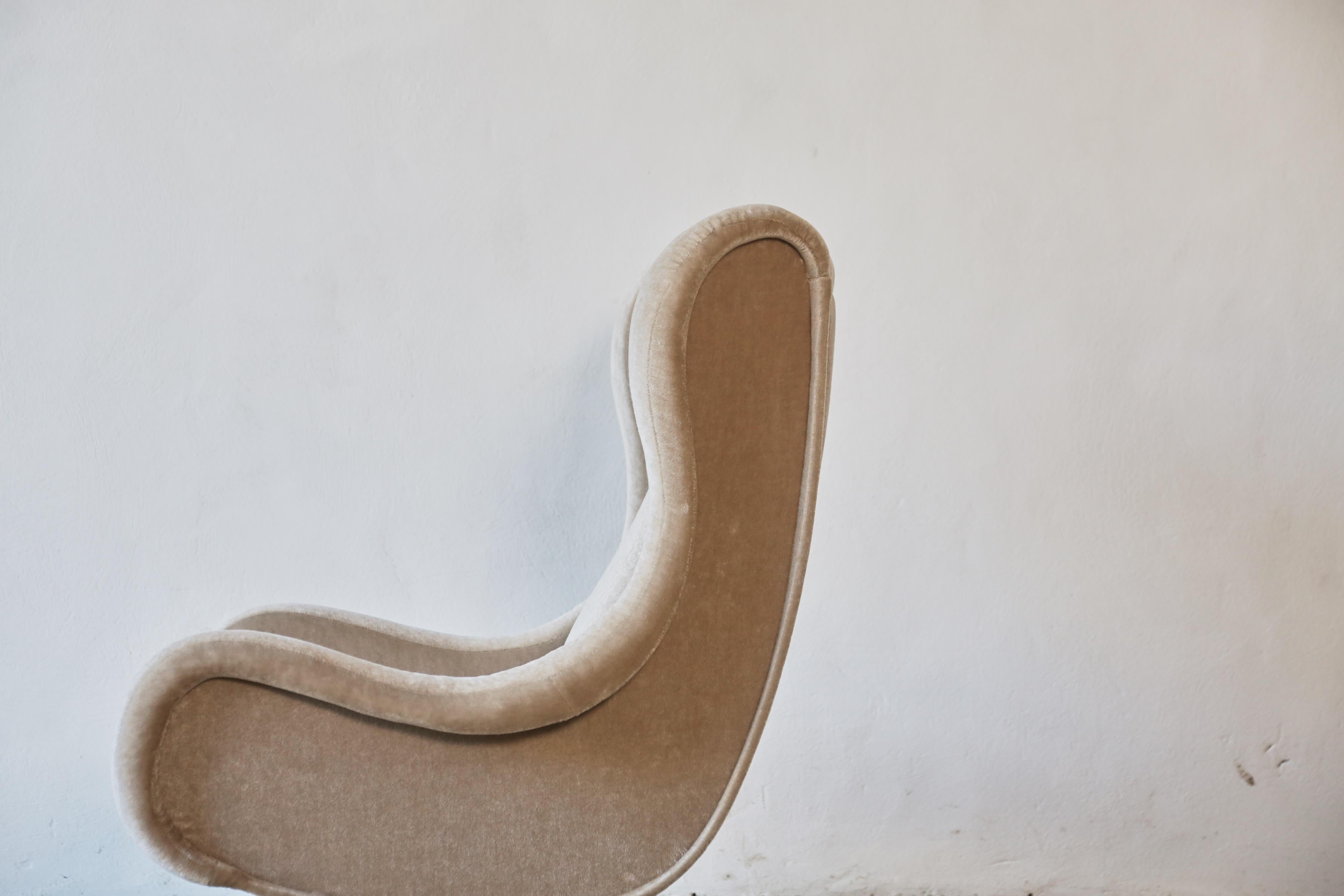 Italian Marco Zanuso Senior Chair, Pure Mohair, Arflex, Italy, 1960s For Sale