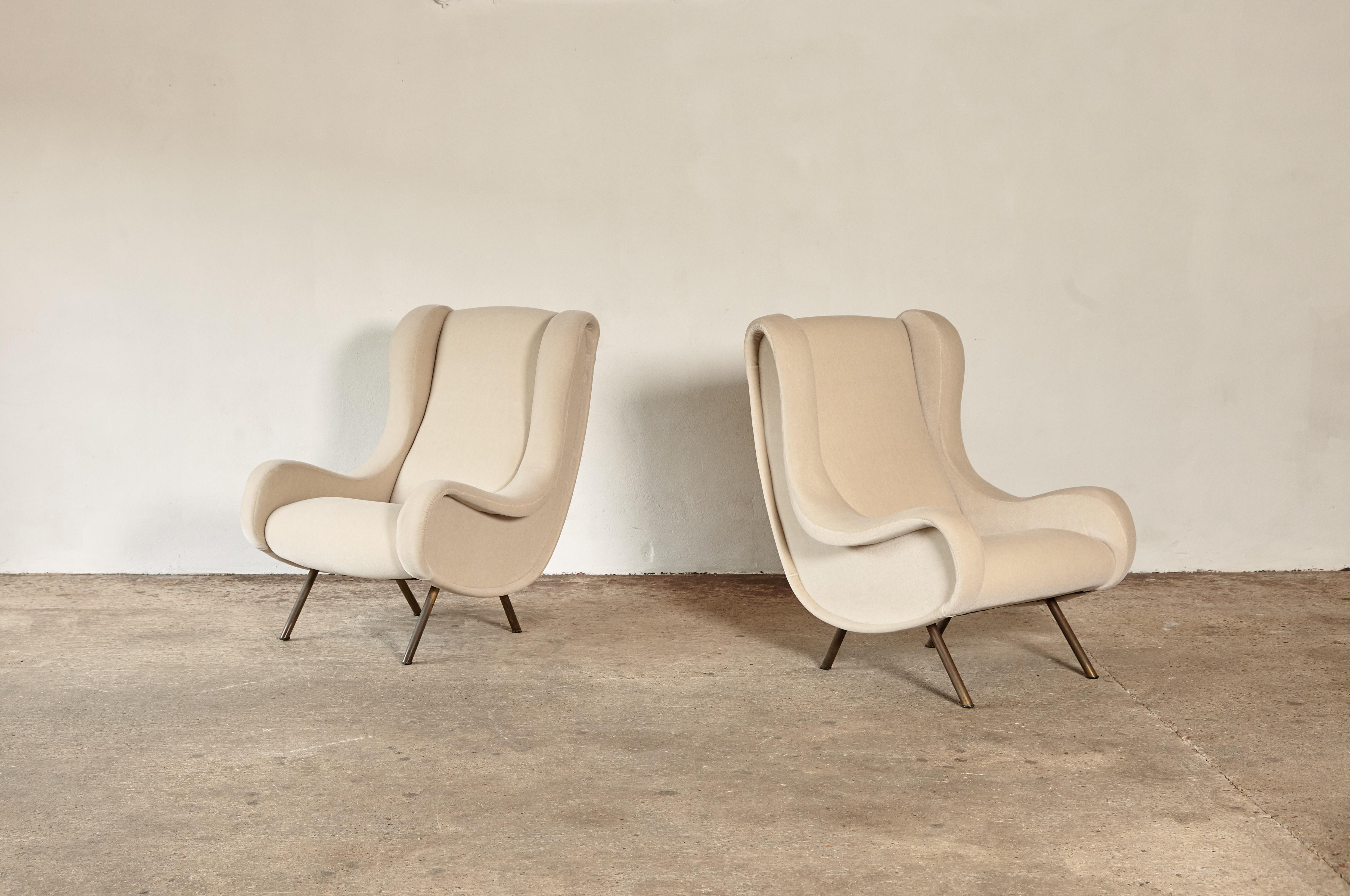 Mid-Century Modern Marco Zanuso Senior Chairs, Mohair Velvet, Arflex, Italy, 1960s