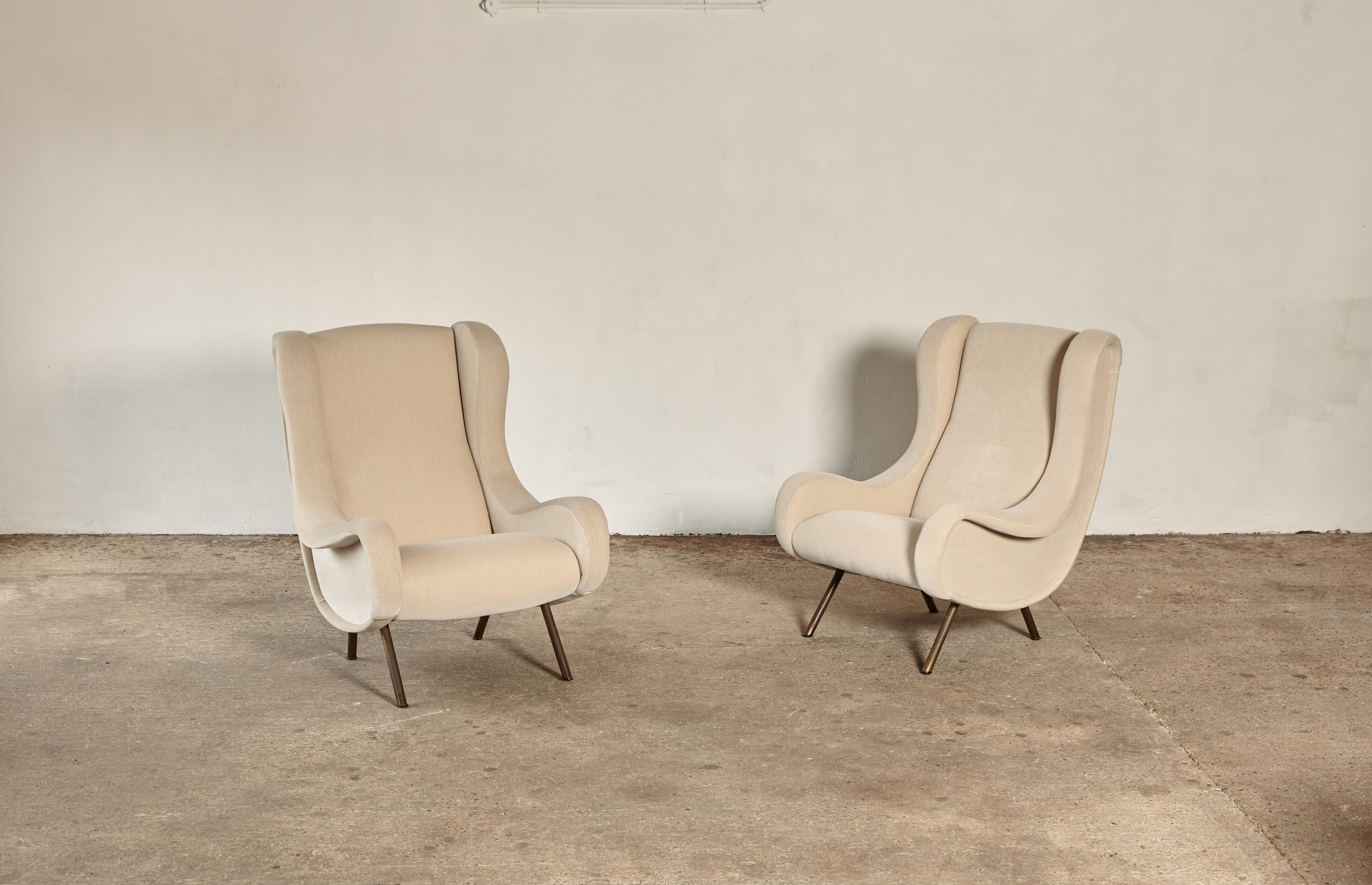 20th Century Marco Zanuso Senior Chairs, Mohair Velvet, Arflex, Italy, 1960s
