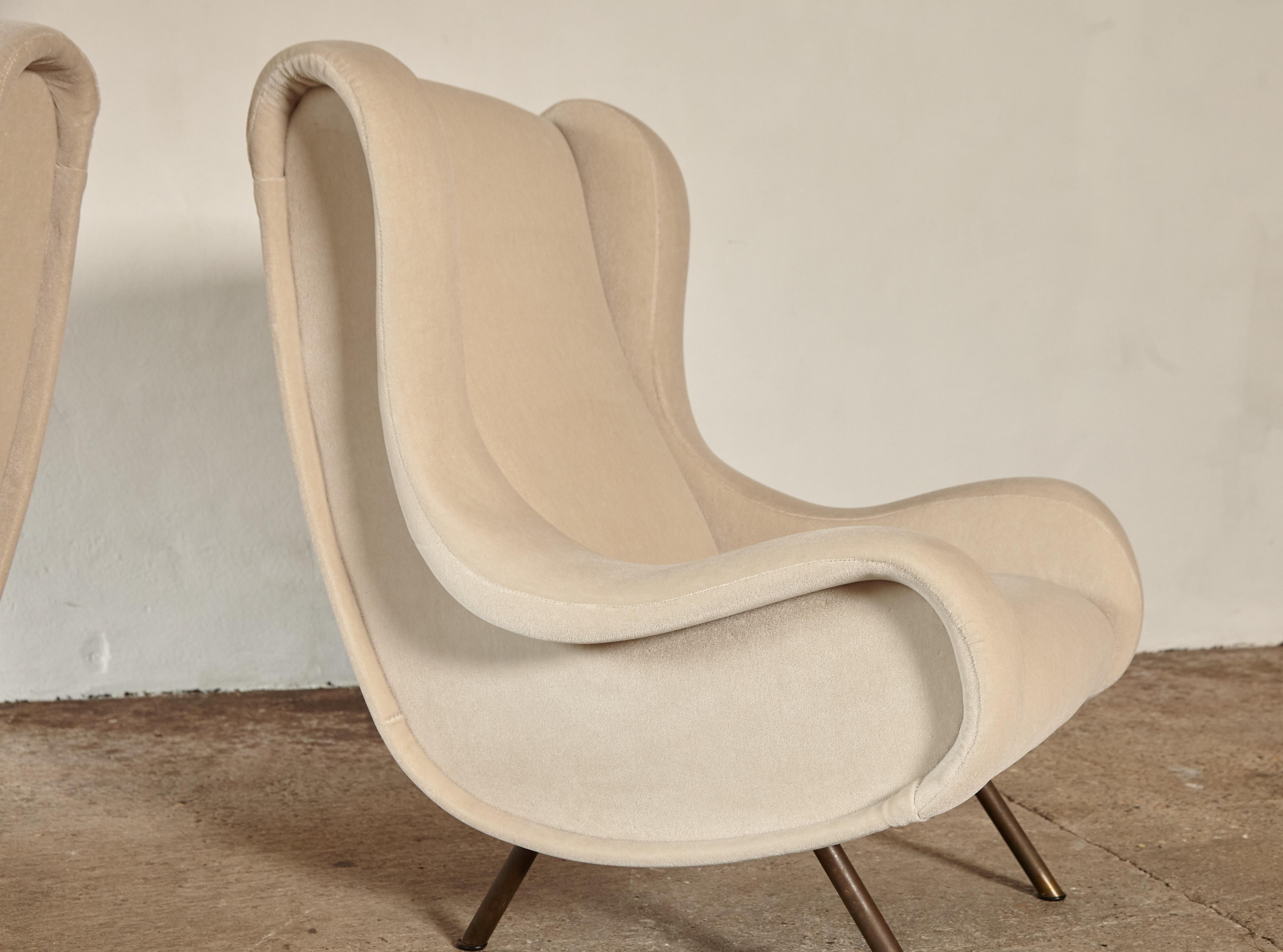 Marco Zanuso Senior Chairs, Mohair Velvet, Arflex, Italy, 1960s 1