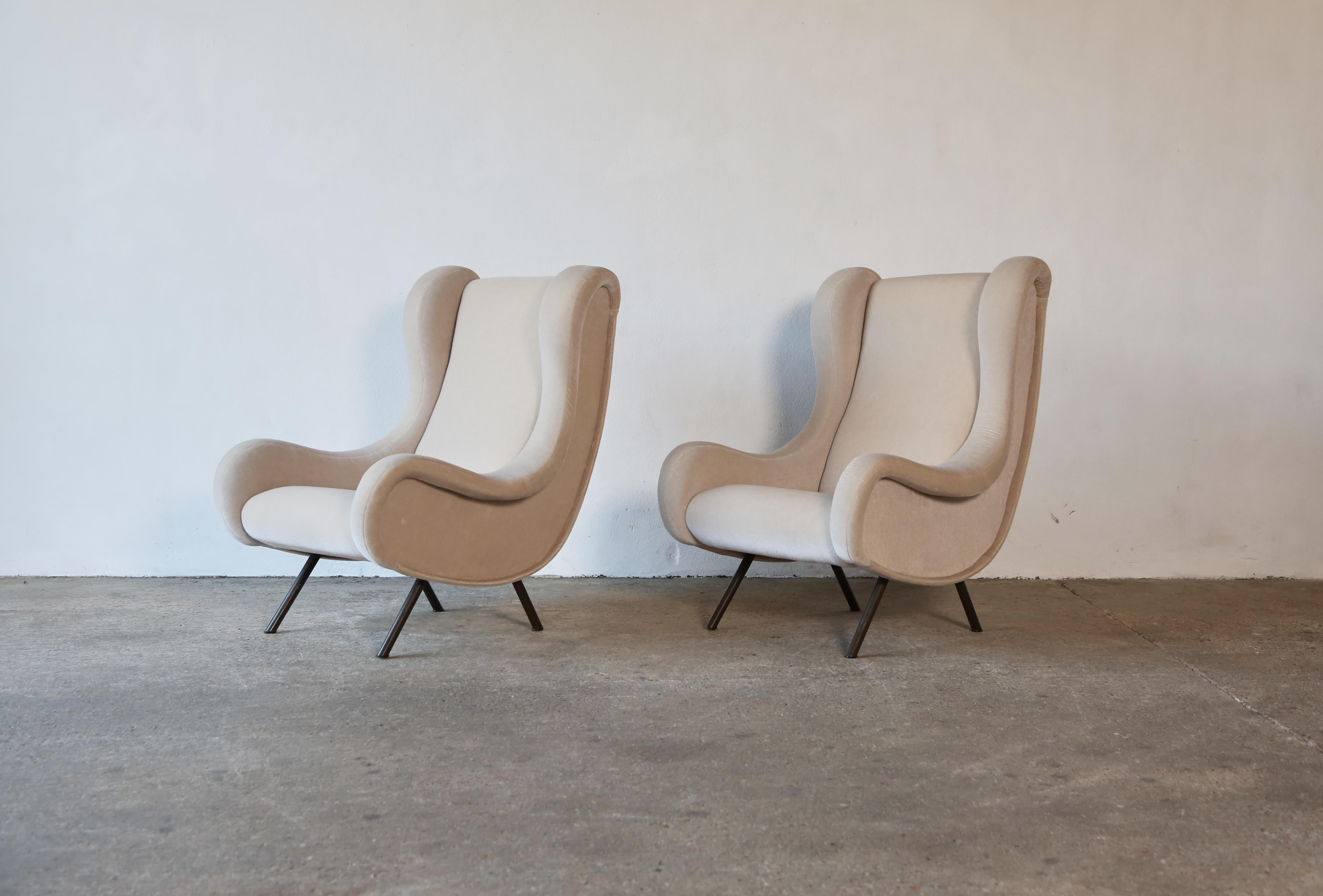 Mid-Century Modern Marco Zanuso Senior Chairs, Pure Mohair, Arflex, Italy, 1960s For Sale