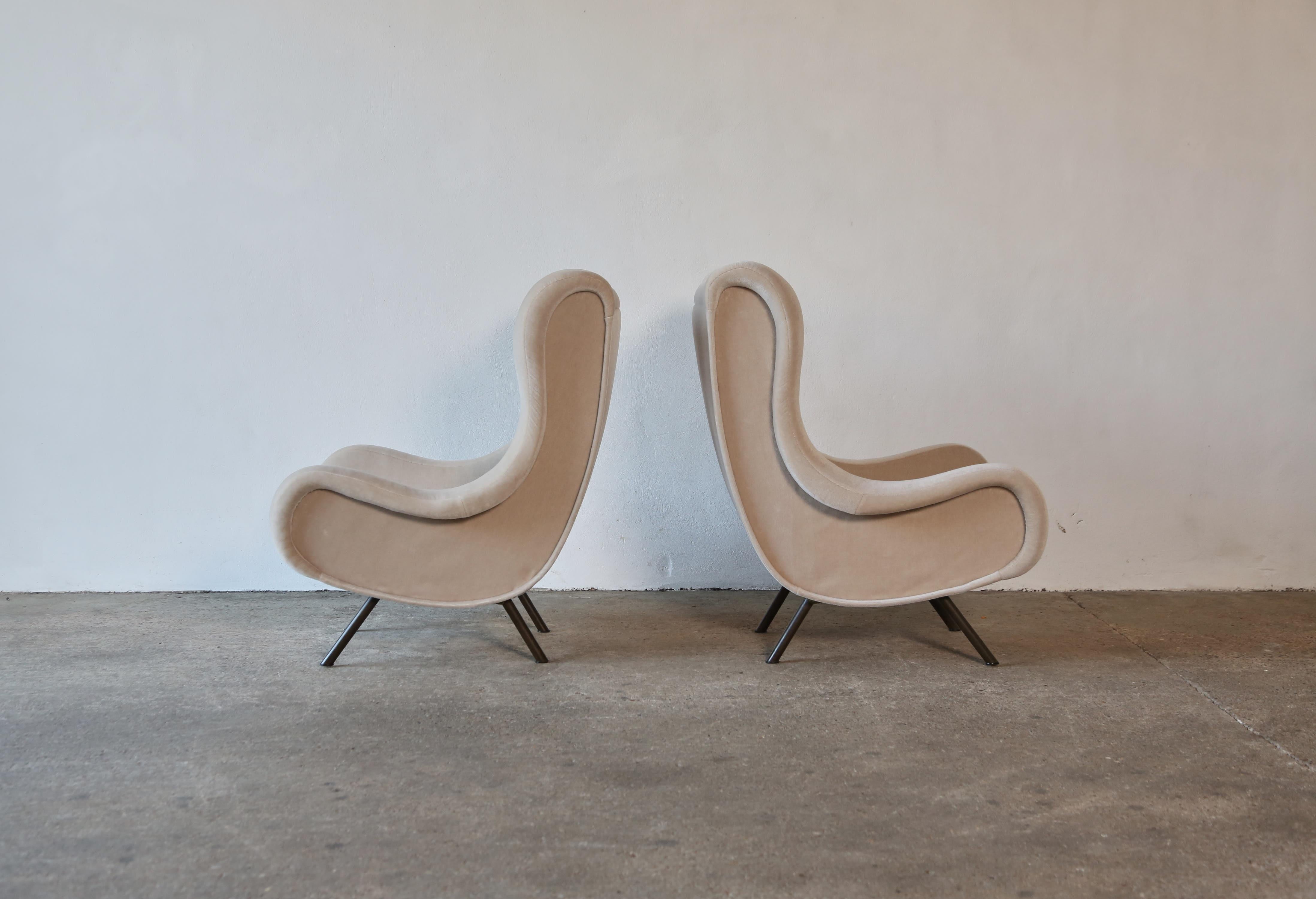 Italian Marco Zanuso Senior Chairs, Pure Mohair, Arflex, Italy, 1960s For Sale
