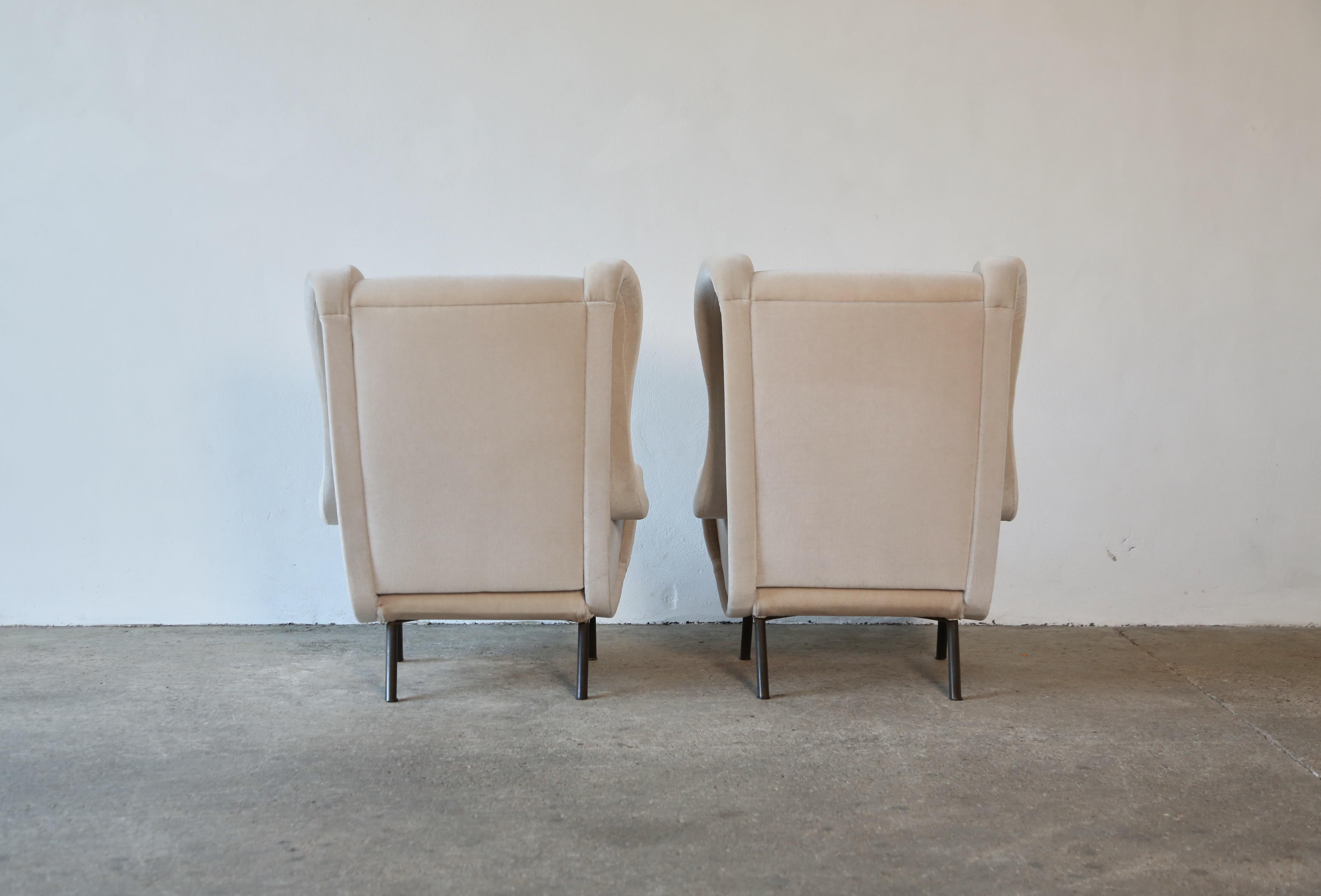 20th Century Marco Zanuso Senior Chairs, Pure Mohair, Arflex, Italy, 1960s For Sale