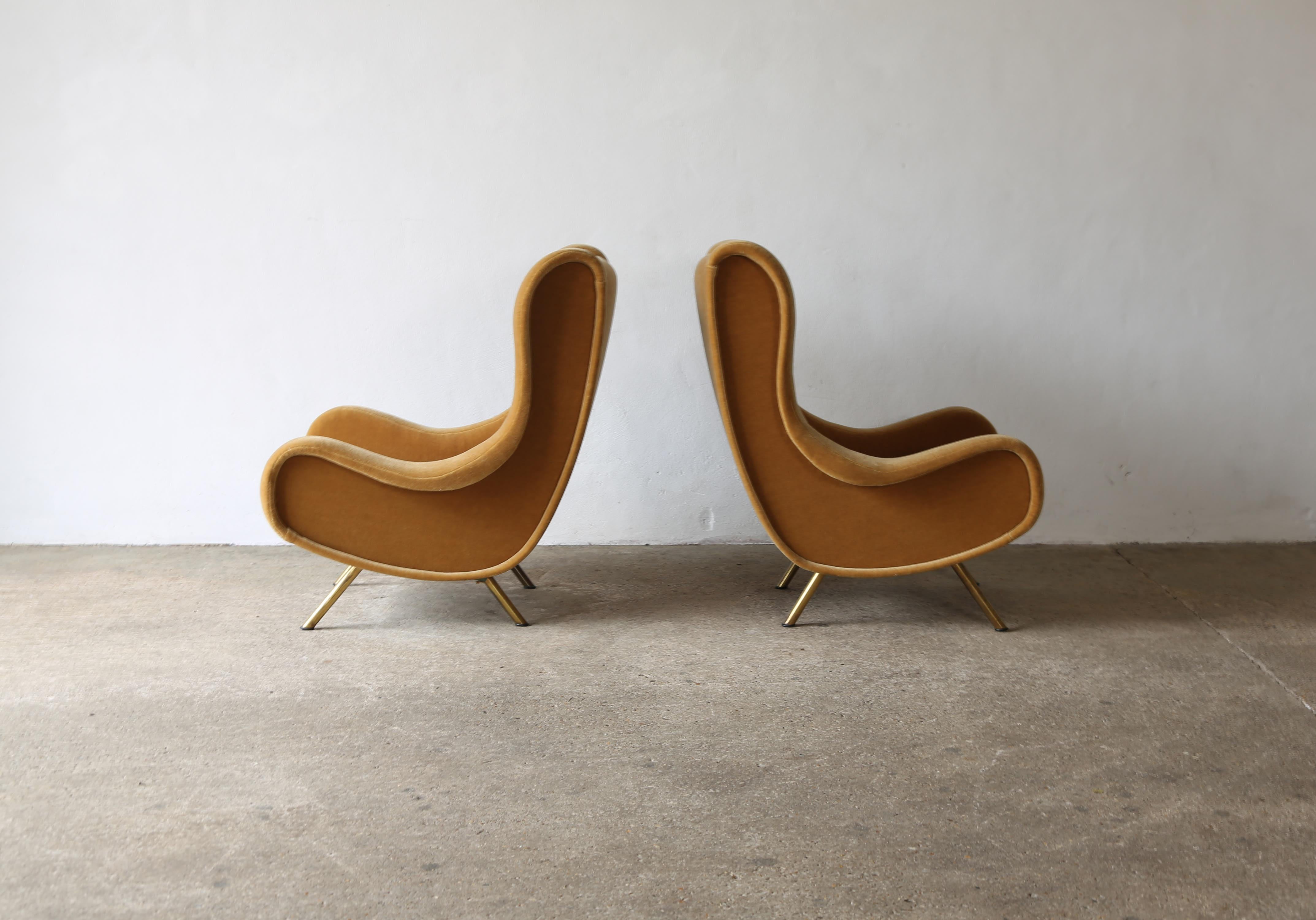 20th Century Marco Zanuso Senior Chairs, Pure Mohair, Arflex, Italy, 1960s