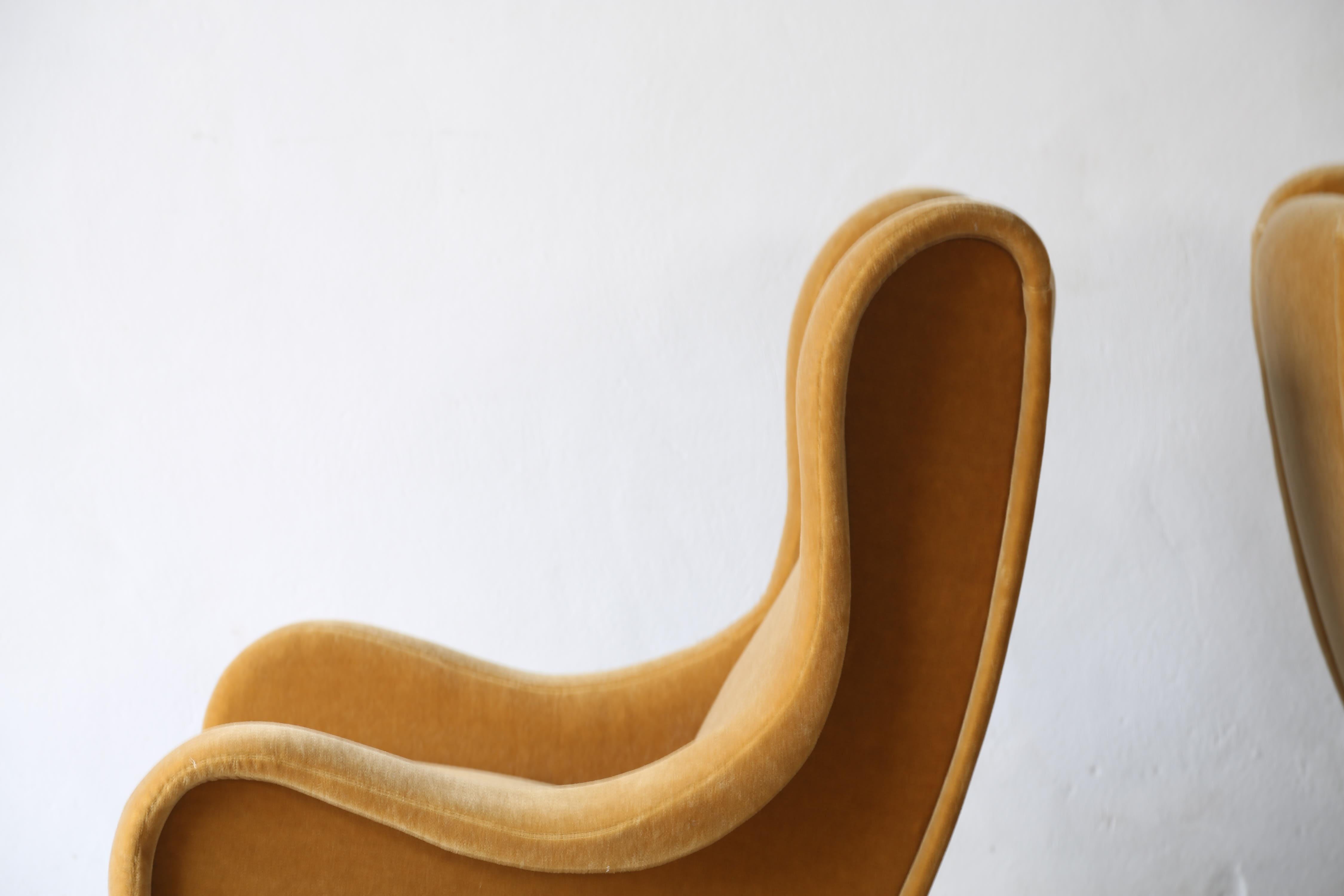 Brass Marco Zanuso Senior Chairs, Pure Mohair, Arflex, Italy, 1960s