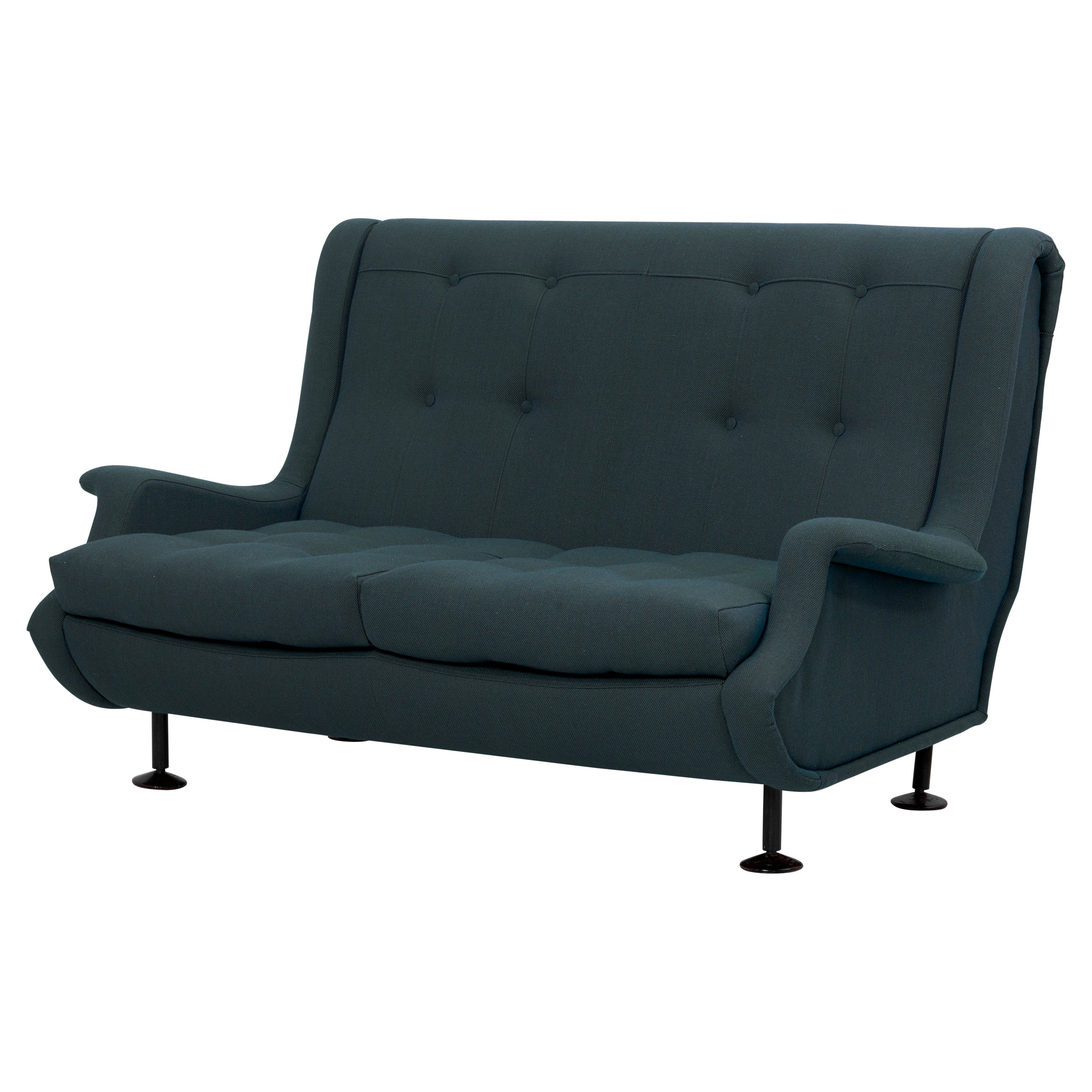 Settee aus dunklem Petrolstoff von Marco Zanuso für Arflex, Italien, 1960er Jahre