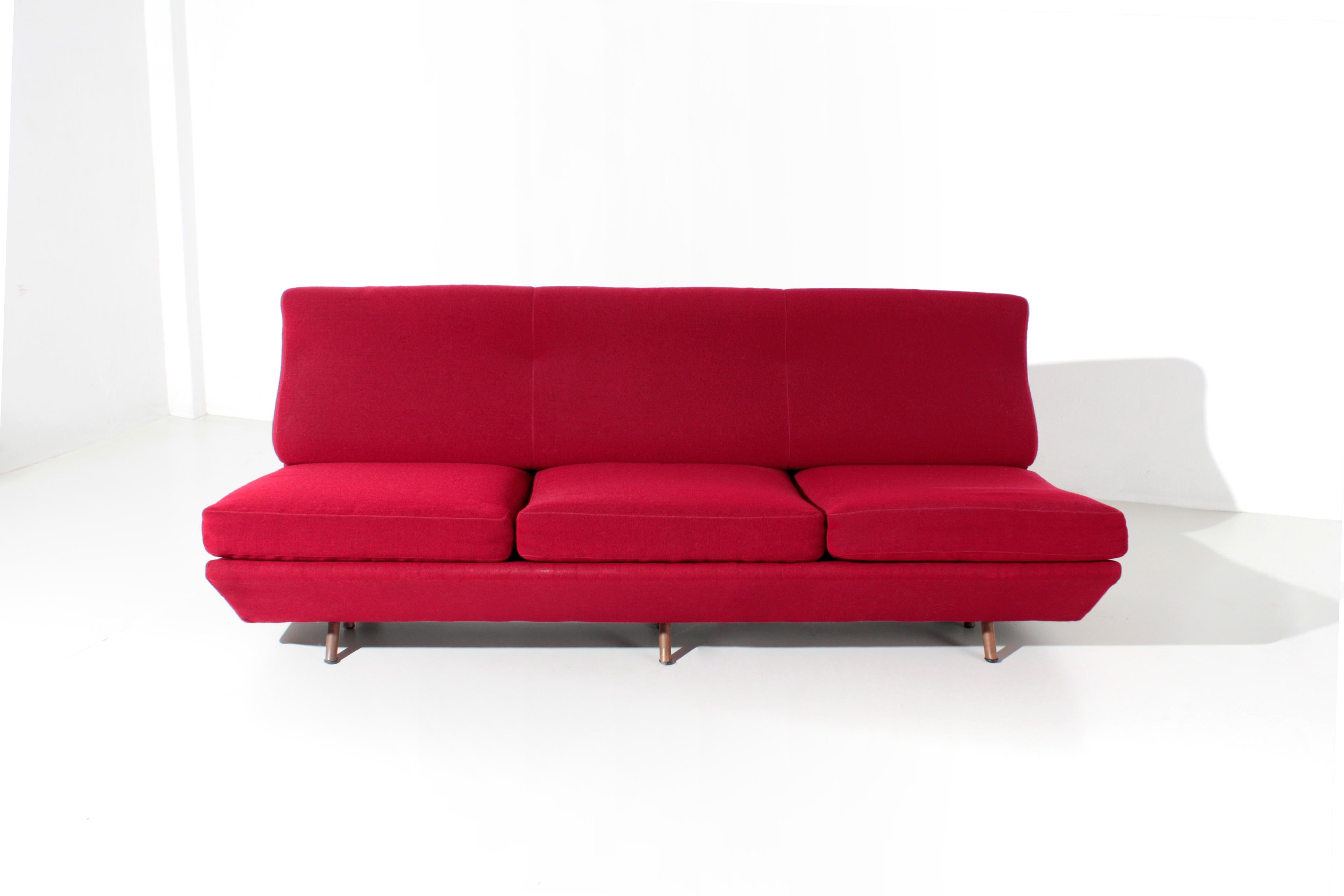 Mid-Century Modern Marco Zanuso Sleep-o-Matic Midcentury Sofa Bed in Red Fabric, 1954