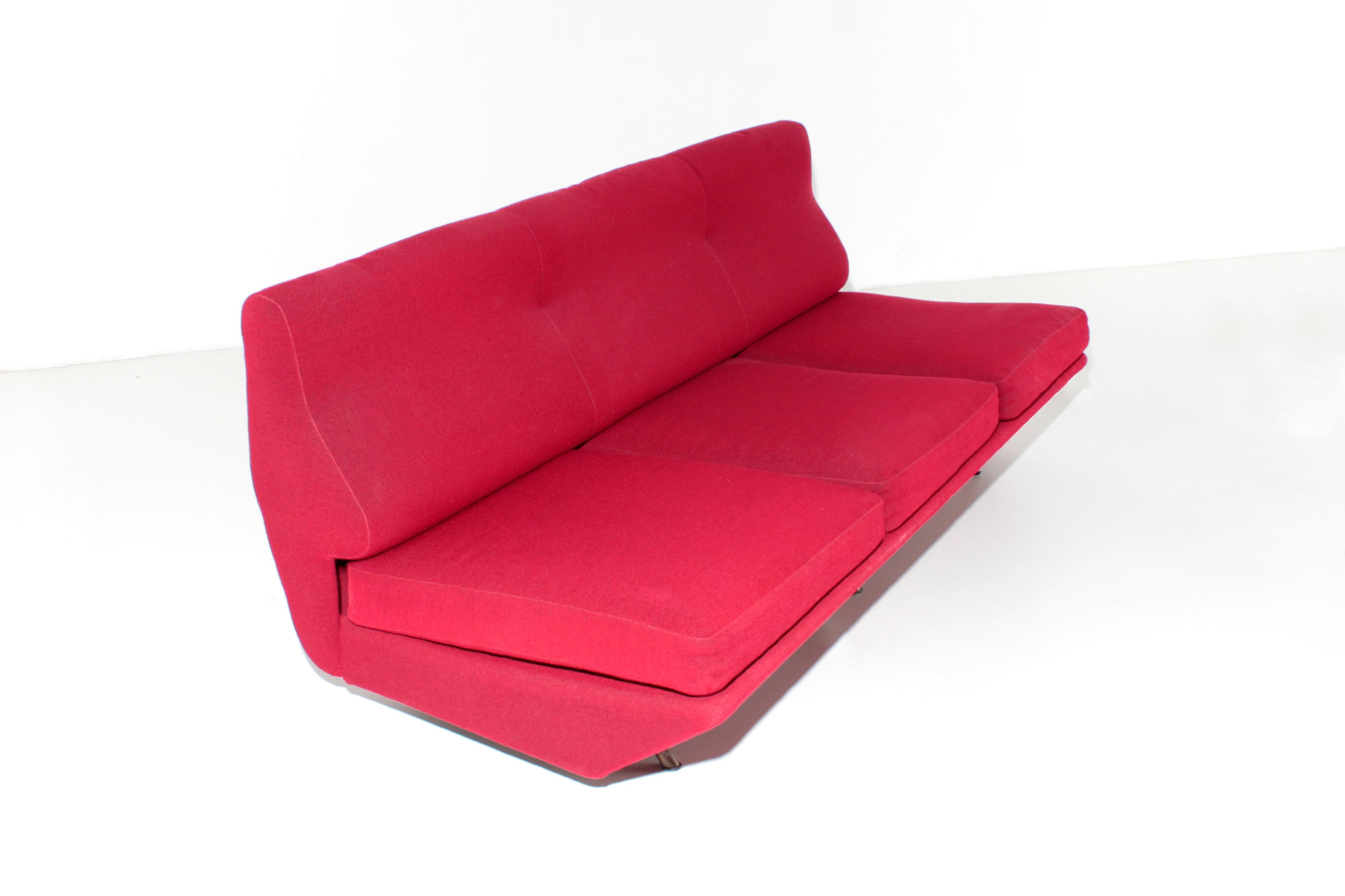 Italian Marco Zanuso Sleep-o-Matic Midcentury Sofa Bed in Red Fabric, 1954