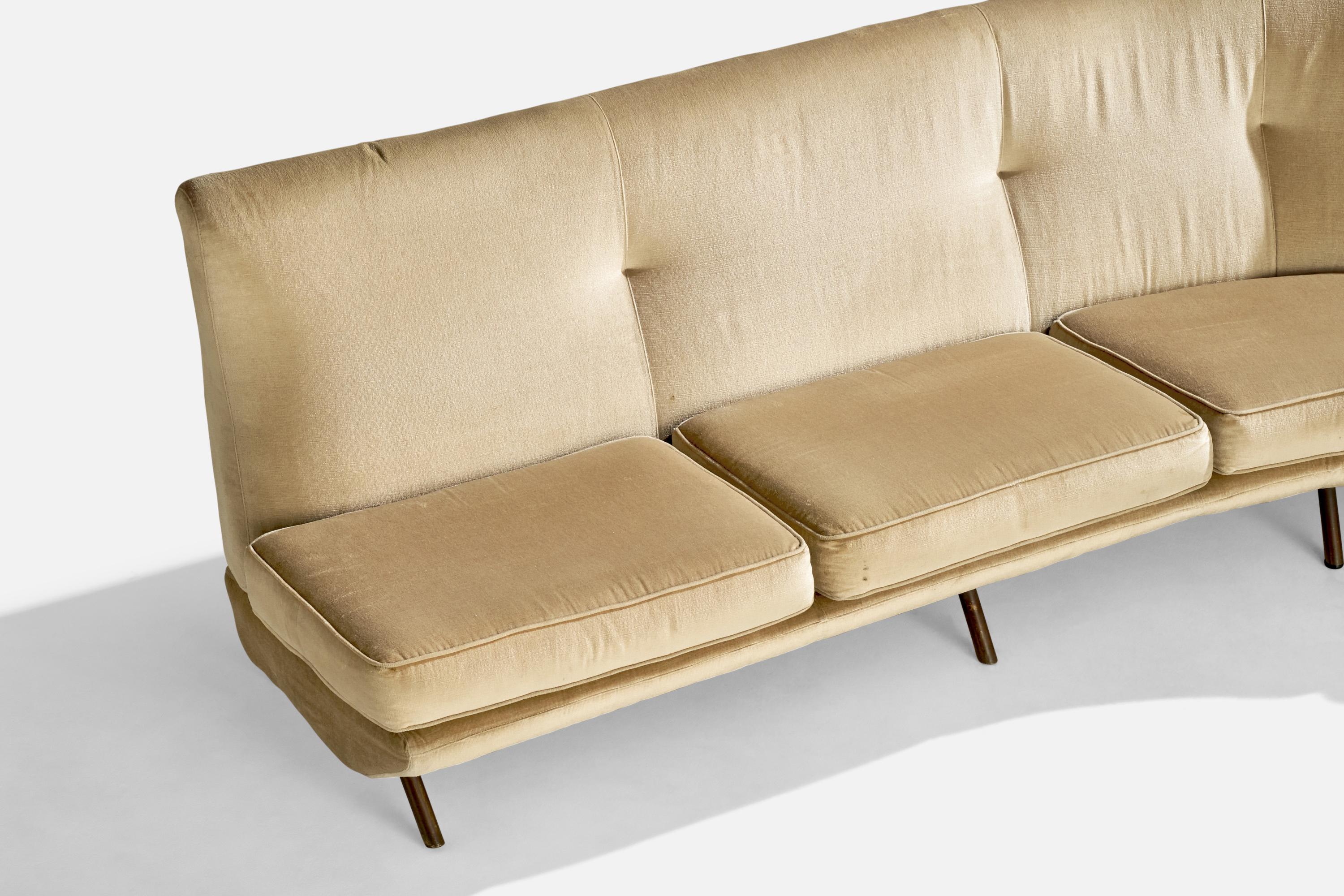 Marco Zanuso, Sofa, Velvet, Brass, Italy, 1950s For Sale 4