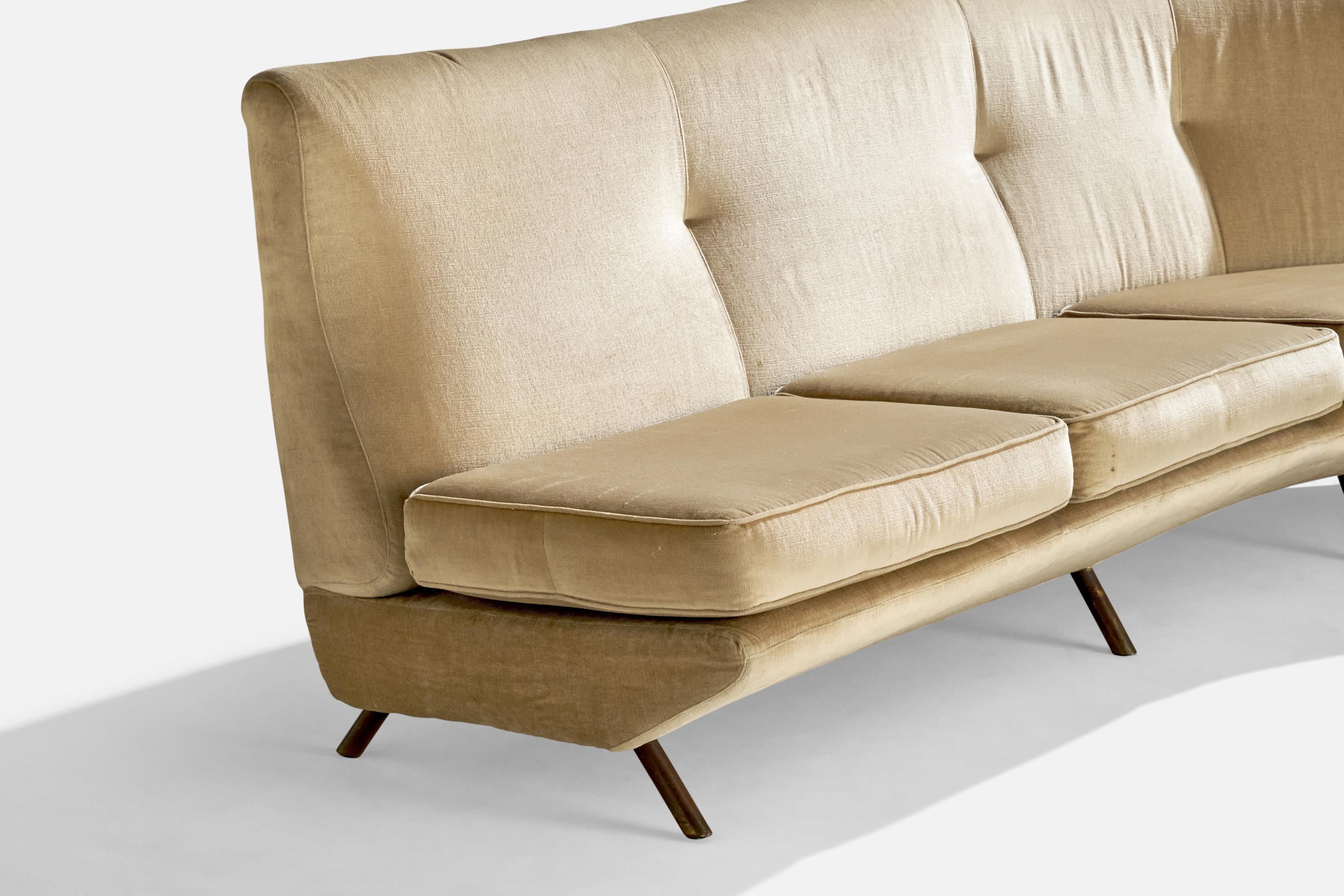 Marco Zanuso, Sofa, Velvet, Brass, Italy, 1950s For Sale 5