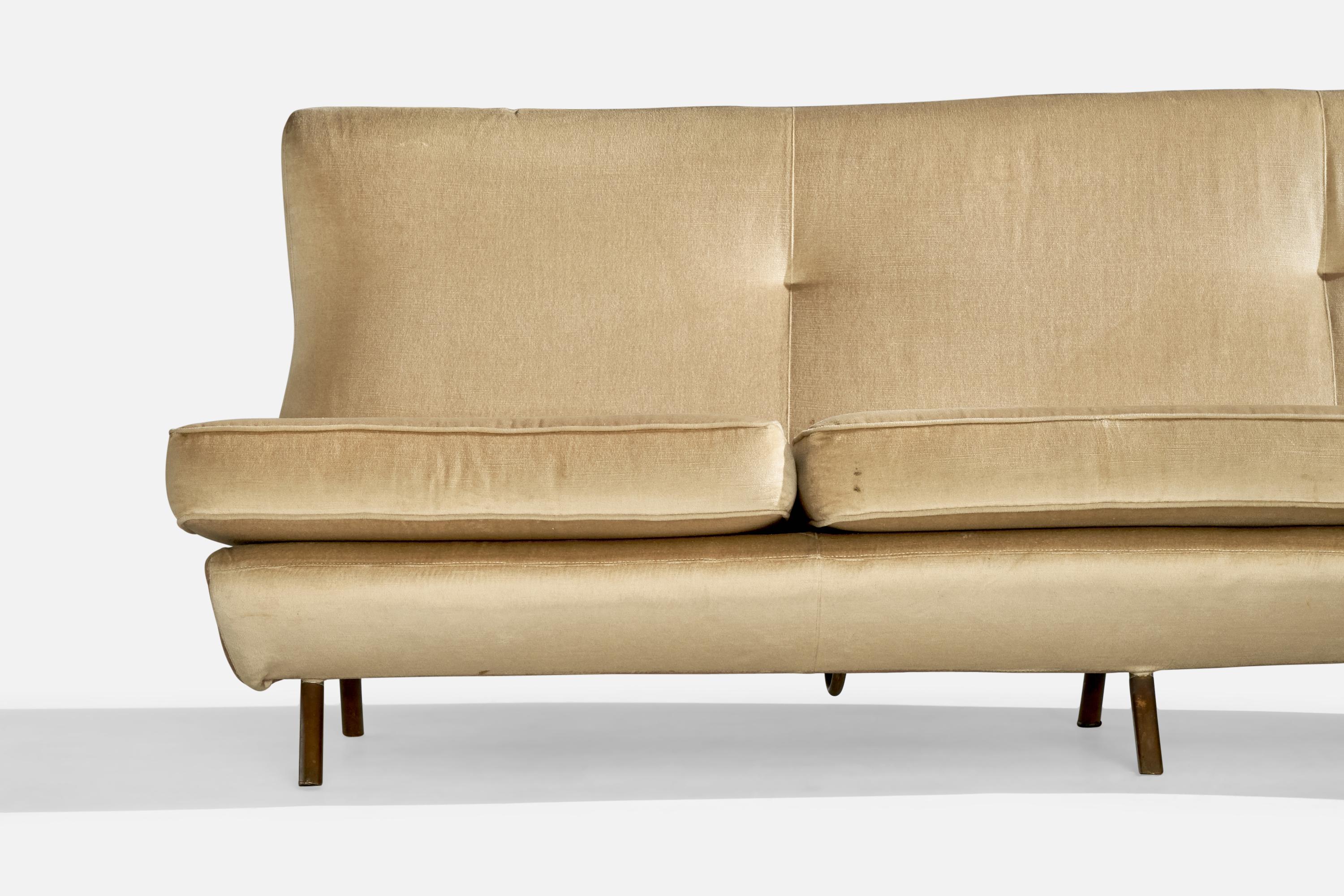 Marco Zanuso, Sofa, Velvet, Brass, Italy, 1950s For Sale 6