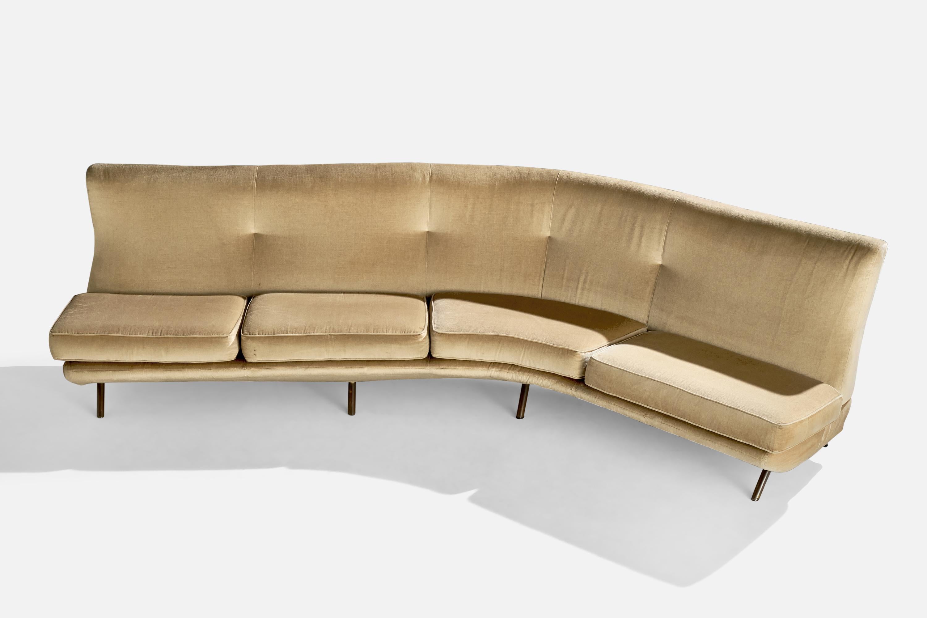 Mid-Century Modern Marco Zanuso, Sofa, Velvet, Brass, Italy, 1950s For Sale