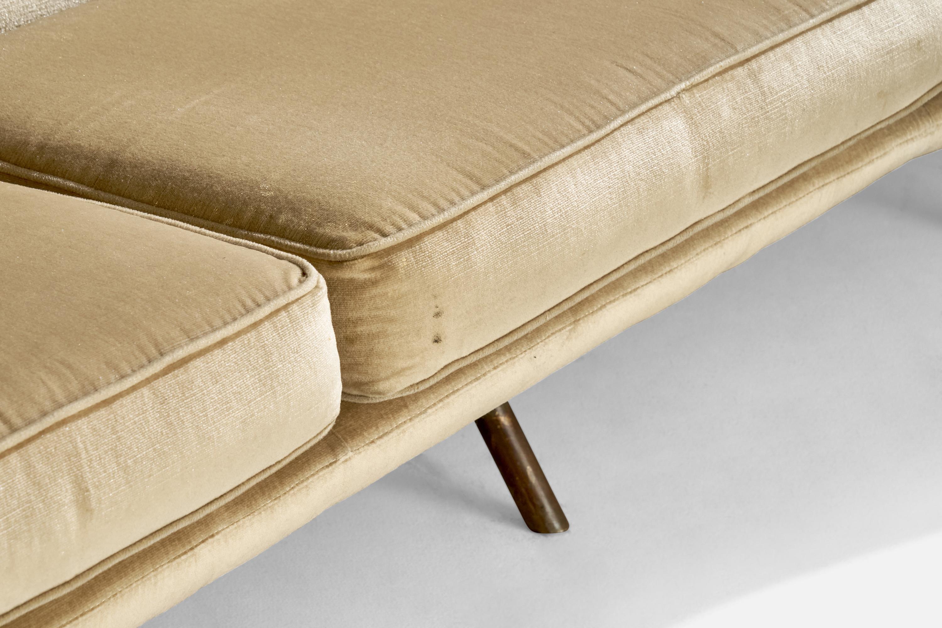 Italian Marco Zanuso, Sofa, Velvet, Brass, Italy, 1950s For Sale
