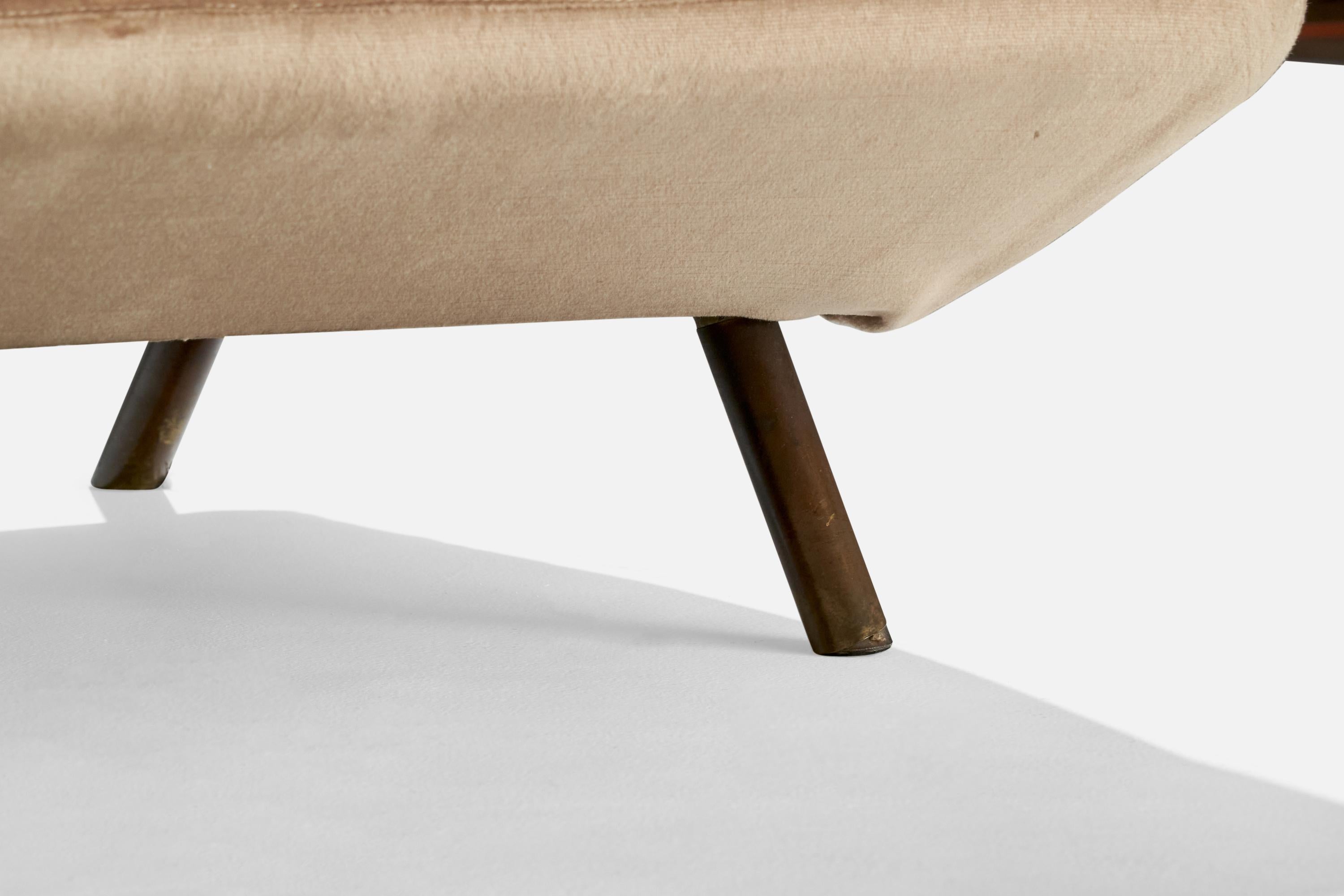 Mid-20th Century Marco Zanuso, Sofa, Velvet, Brass, Italy, 1950s For Sale