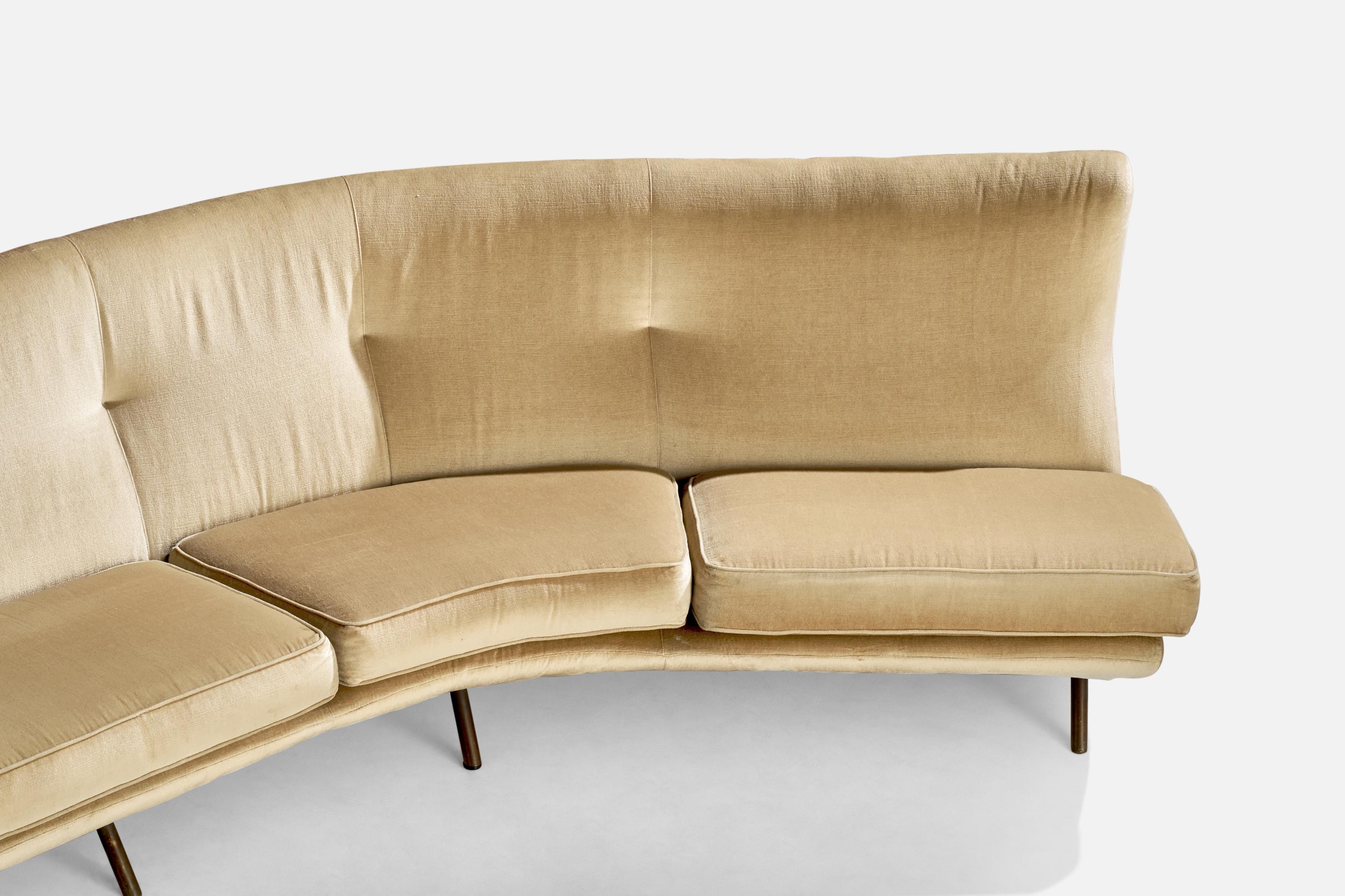 Marco Zanuso, Sofa, Velvet, Brass, Italy, 1950s For Sale 3