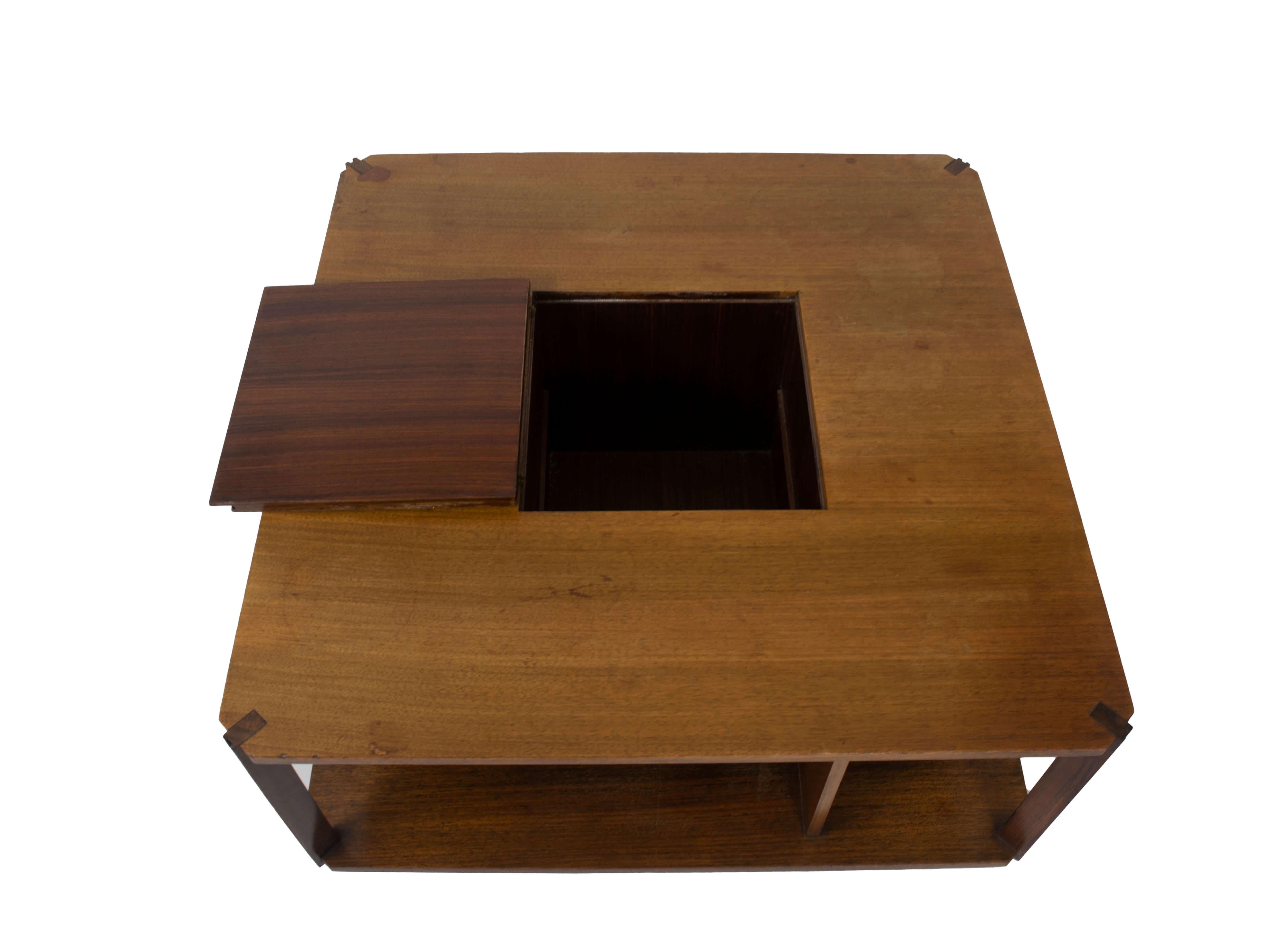 Wood Marco Zanuso Square Bar Table for Arflex, Italy, 1965