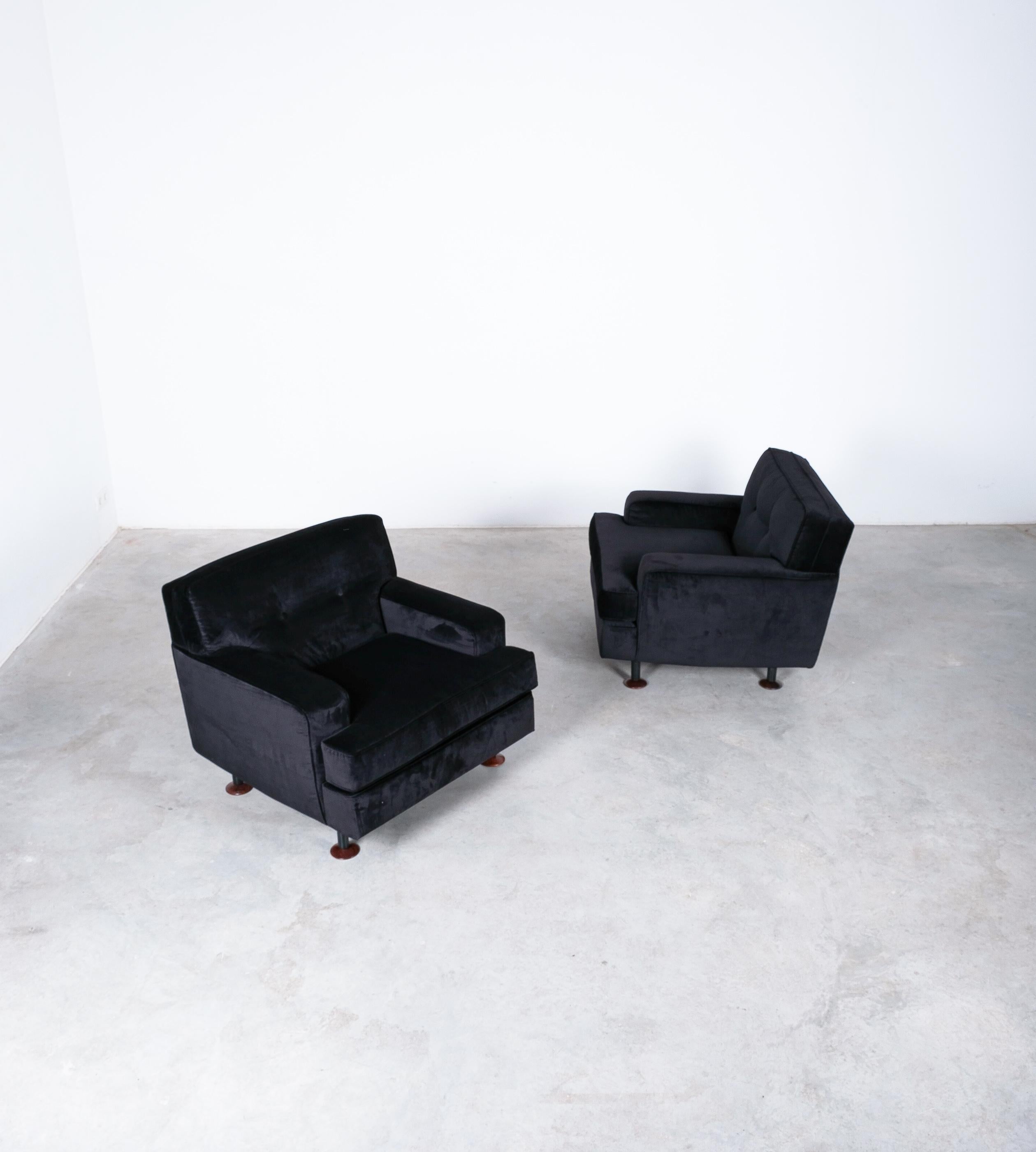 Marco Zanuso 'Square' black velvet chairs with, Italy circa 1955

Very stylish club chairs in amazing condition, very comfortable and upholstered in black velvet. Please watch the video to get a better feel for this chair, as black velvet is hard
