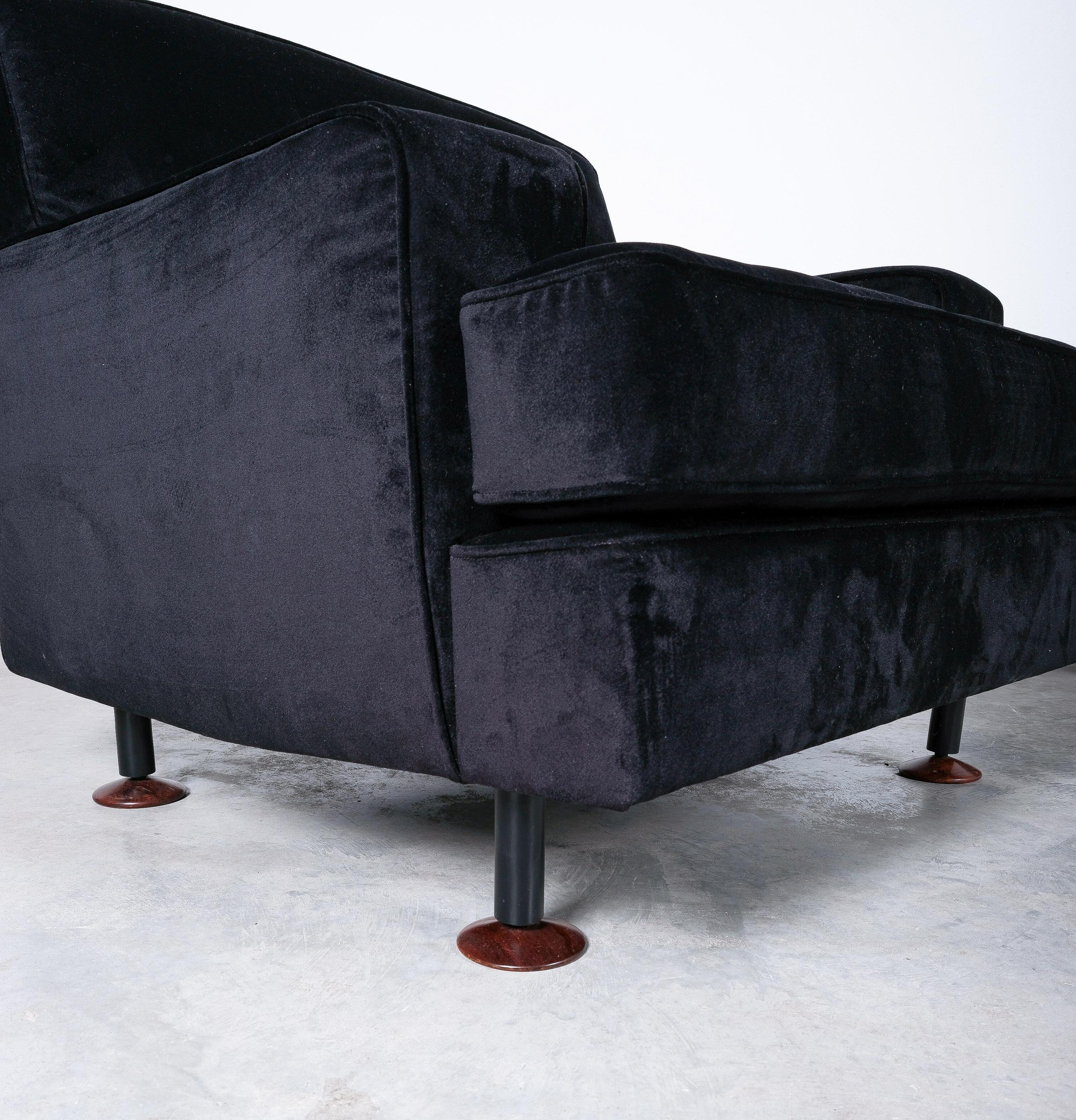 Steel Marco Zanuso 'Square' Black Velvet Chairs with Teak Feet, Italy, circa 1955 For Sale