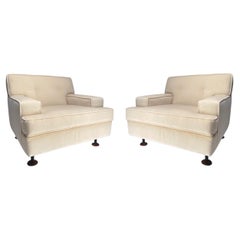 Retro Marco Zanuso 'Square' White Velvet Chairs with Teak Feet, Italy, circa 1962