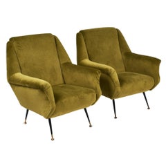 Marco Zanuso Style Green Armchairs